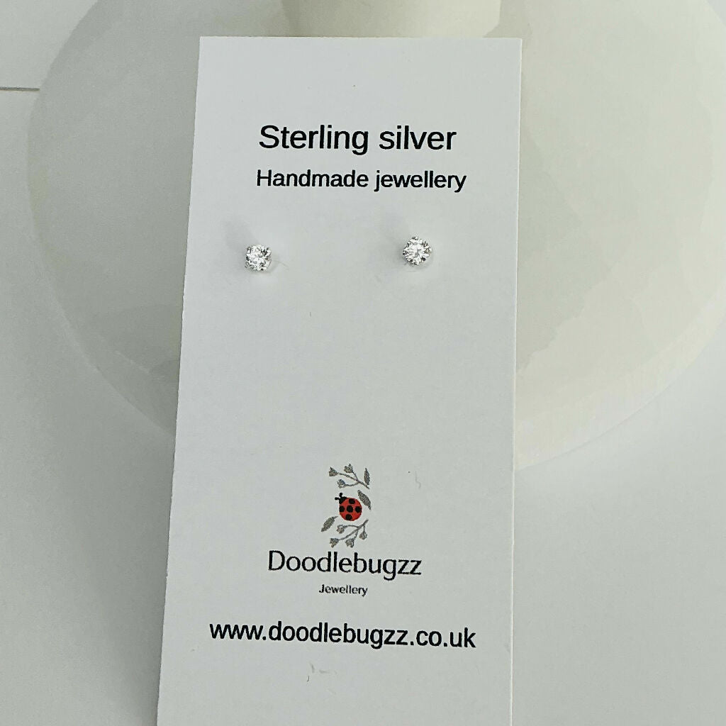 Sterling Silver Cubic Zirconia Stud Earrings 3mm