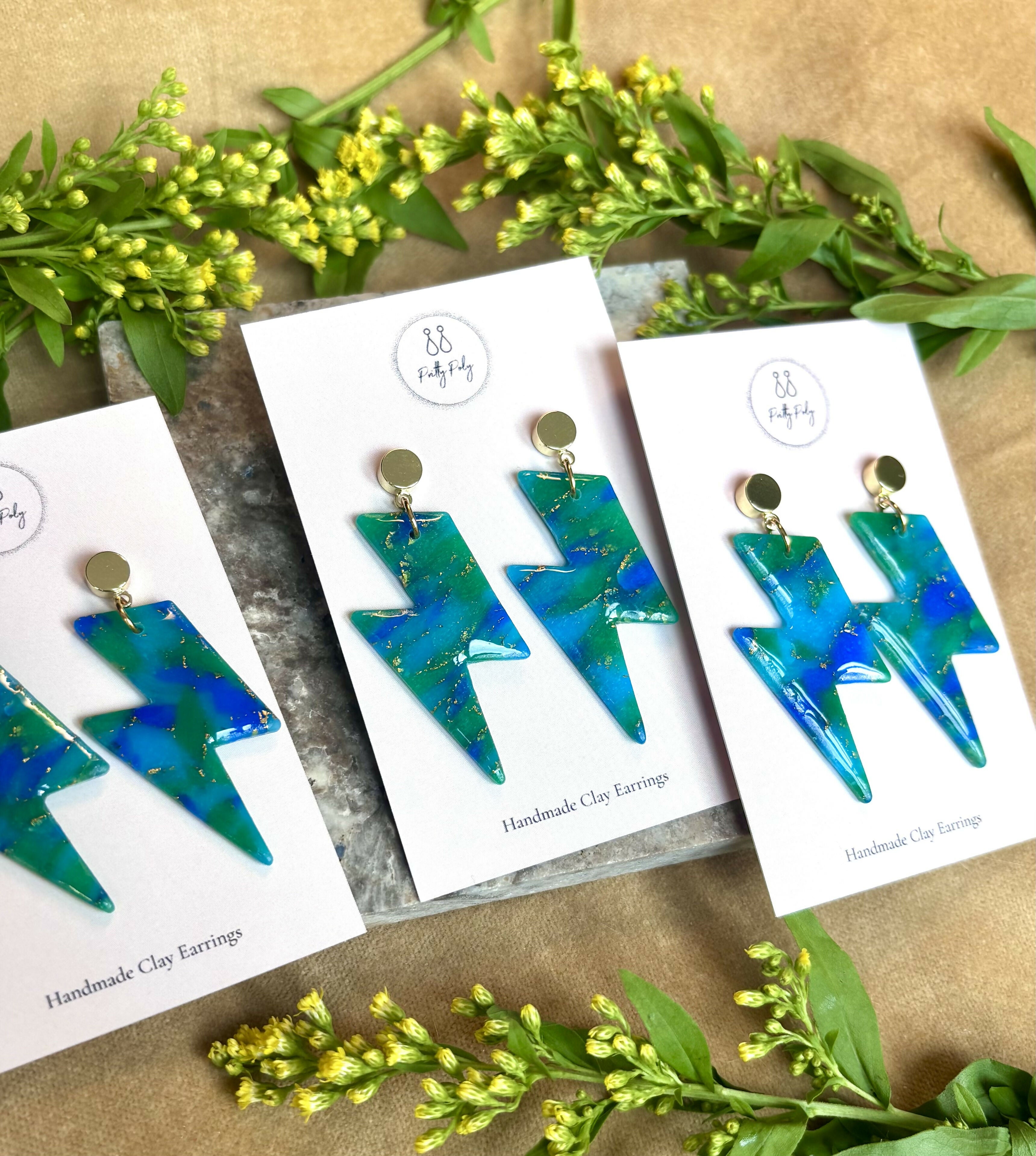 Ocean Dream Collection Polymer Clay Earrings Lightening Bolts