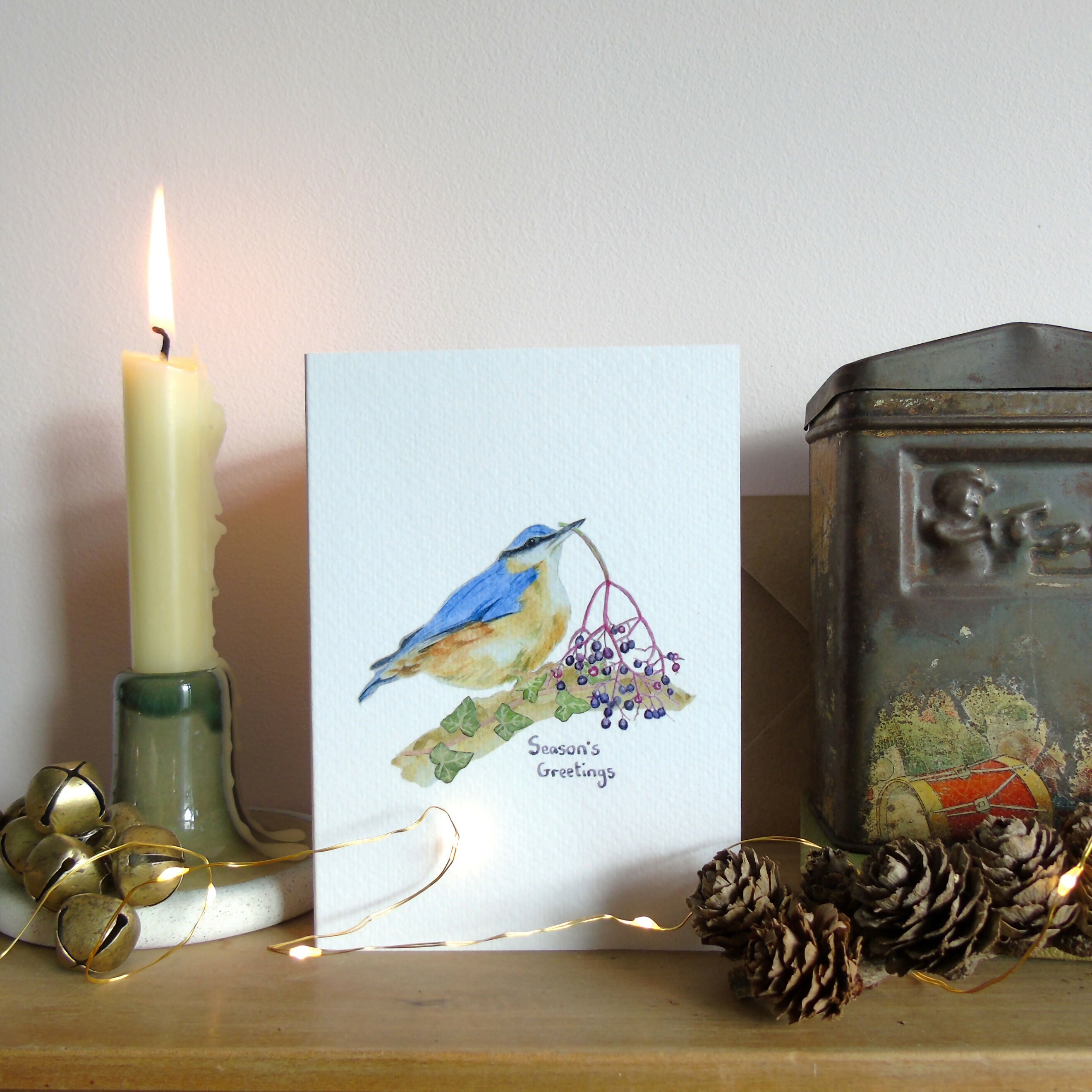 Nuthatch and Berries Christmas Card
