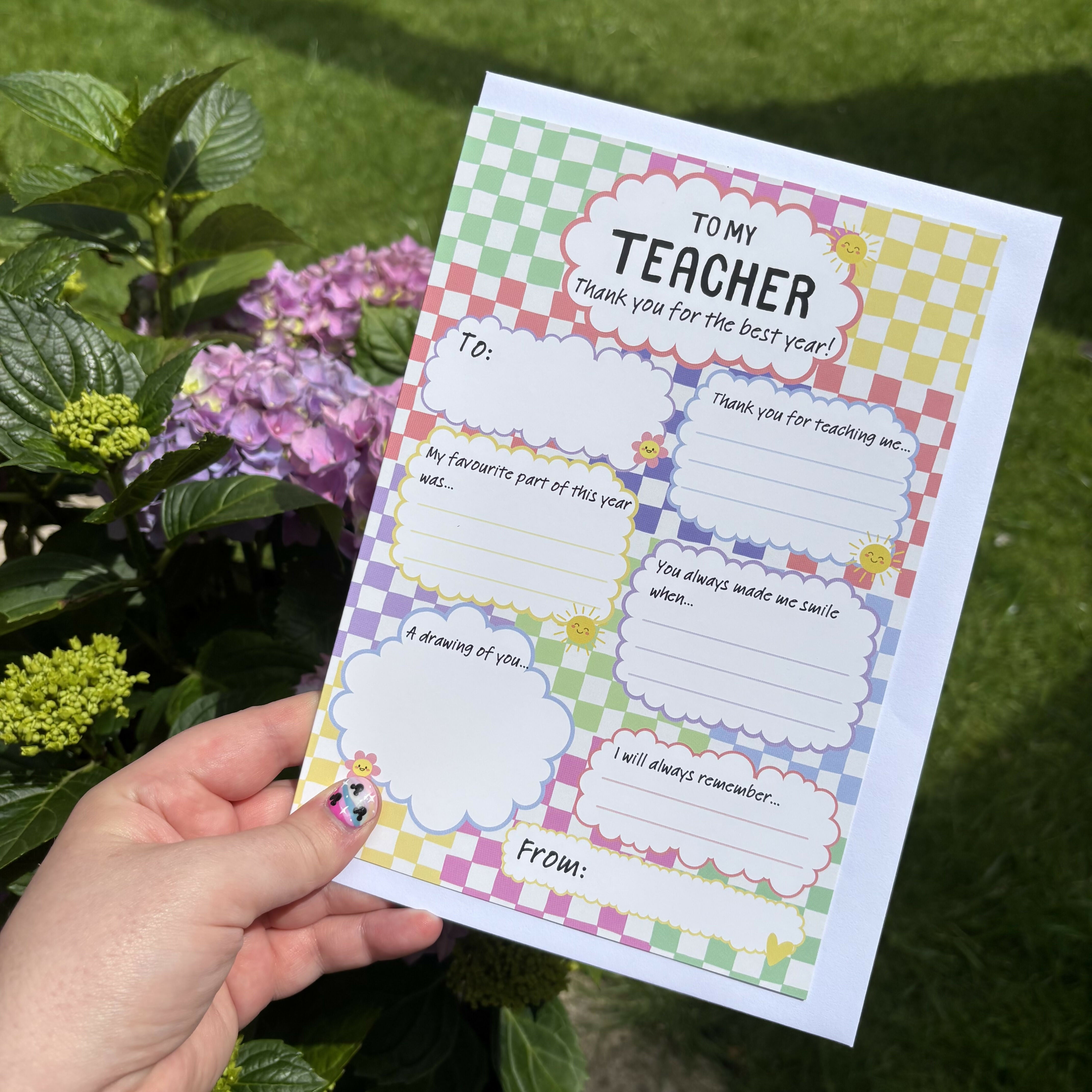 All About My Teacher - Fill In Thank Card A5