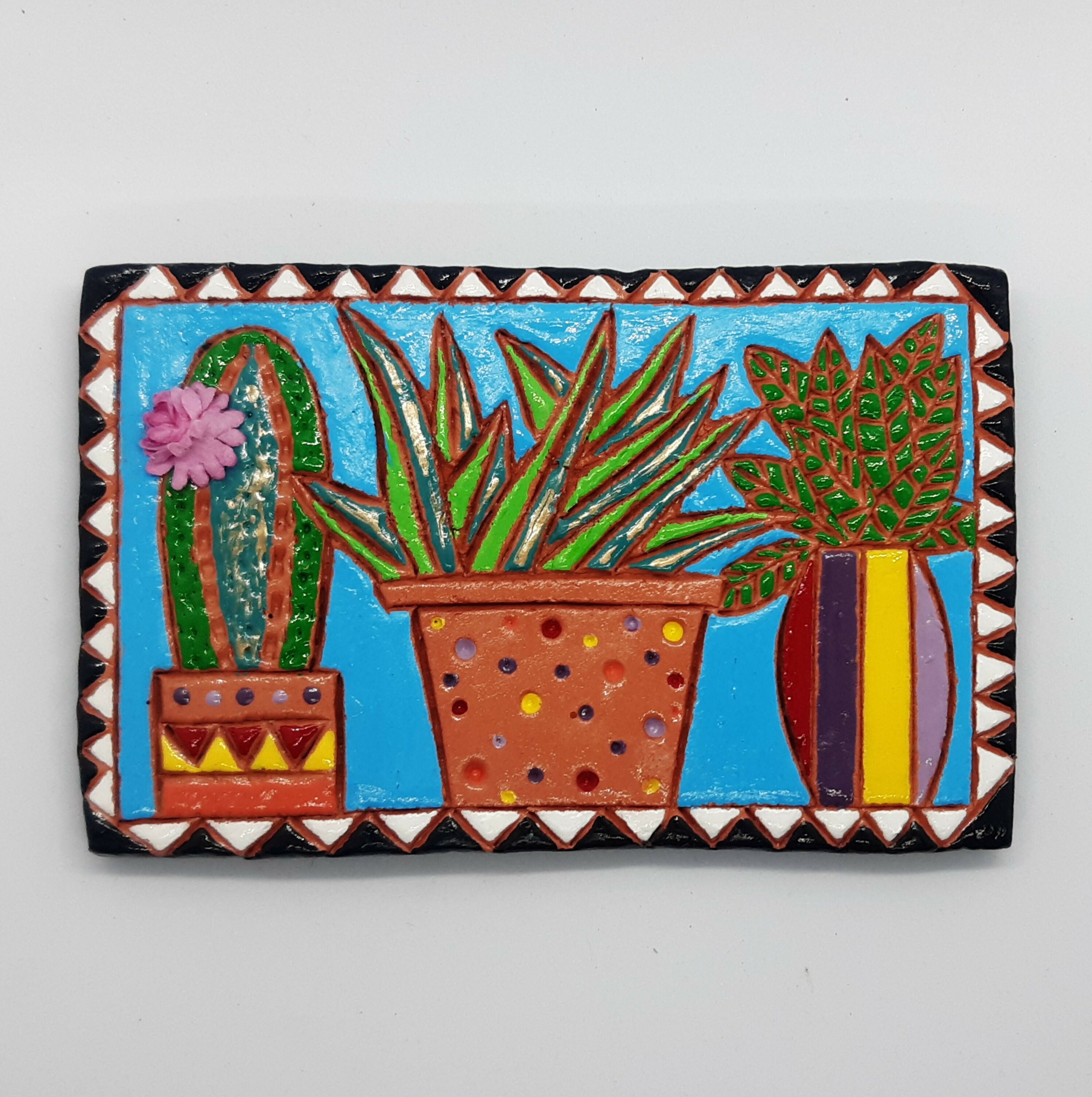 Clay Cactus, Succulent and Plant Colourful Tile