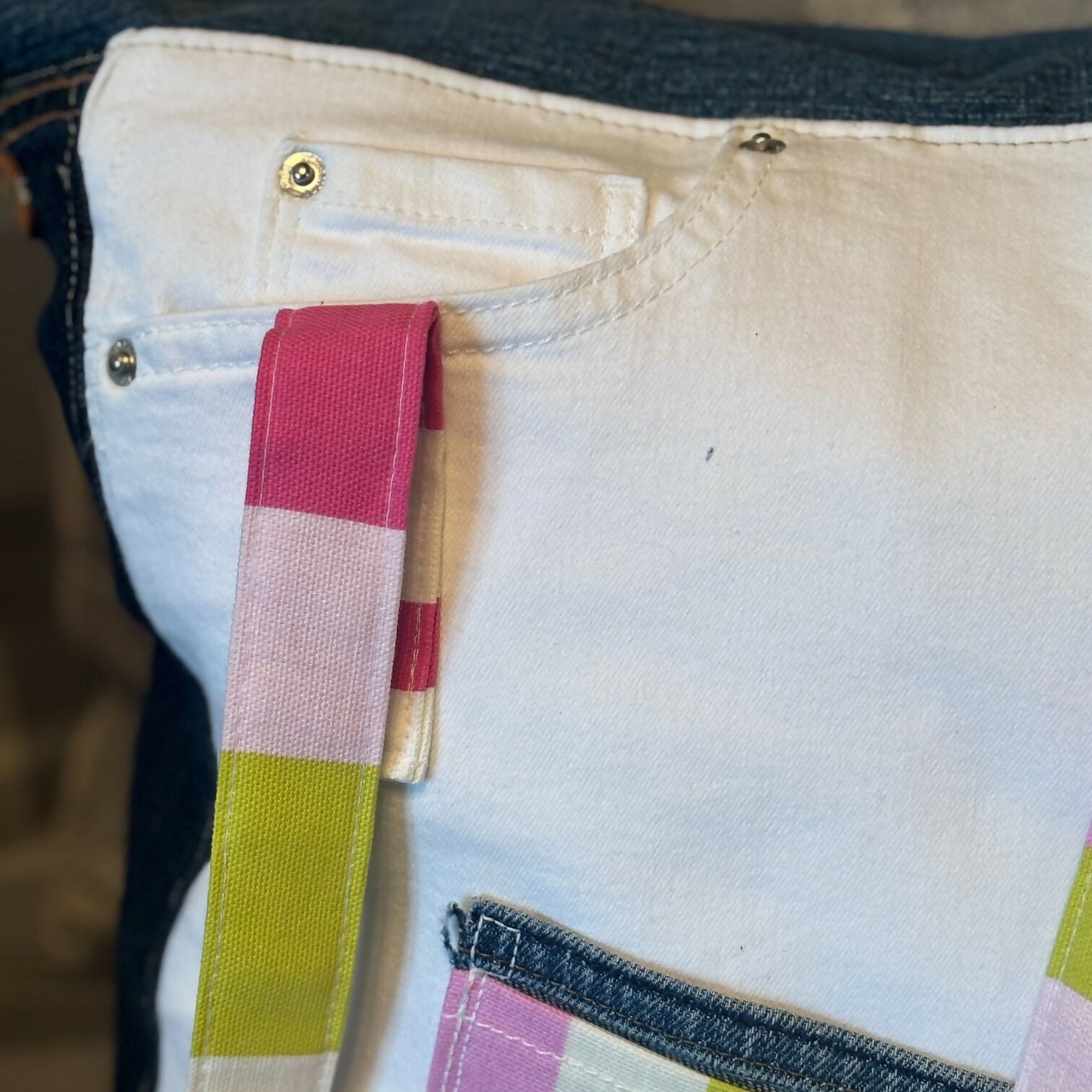Unique Handcrafted Large Denim Tote Bag Handbag Made From Upcycled Blue And White Jeans