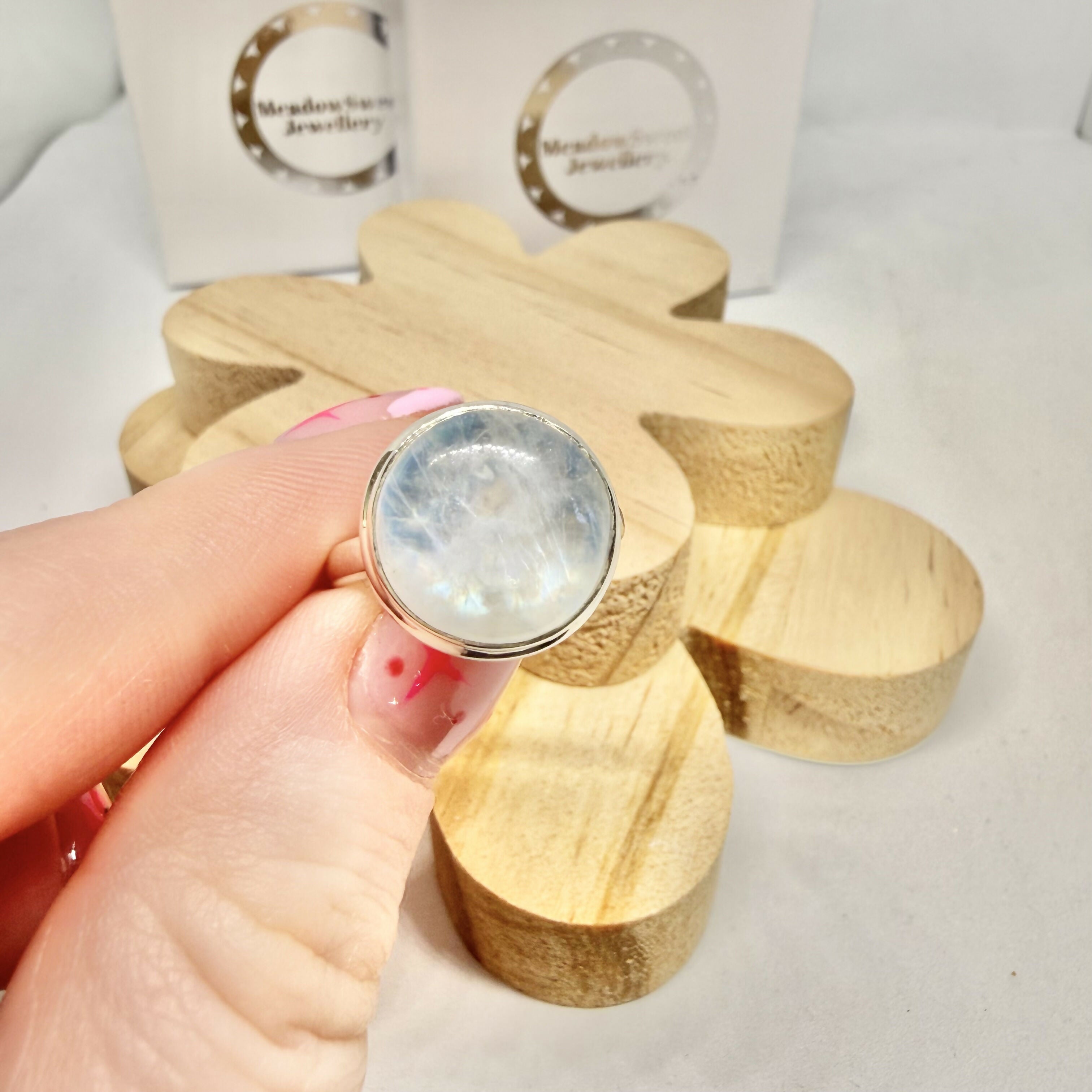 BLUE MOONSTONE ROUND RING SIZE N 1/2