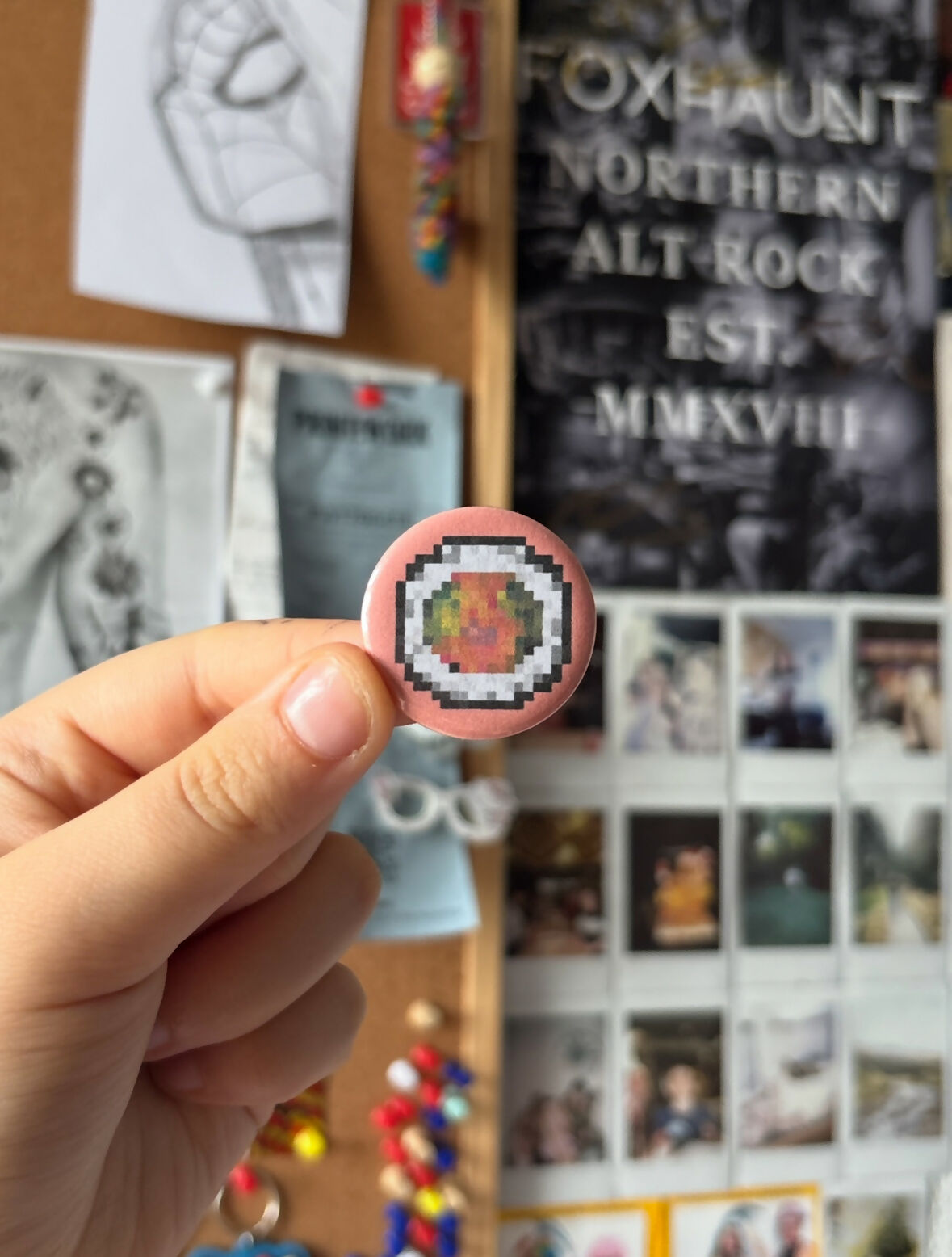 Pixel Salmon Sushi Pin Badge
