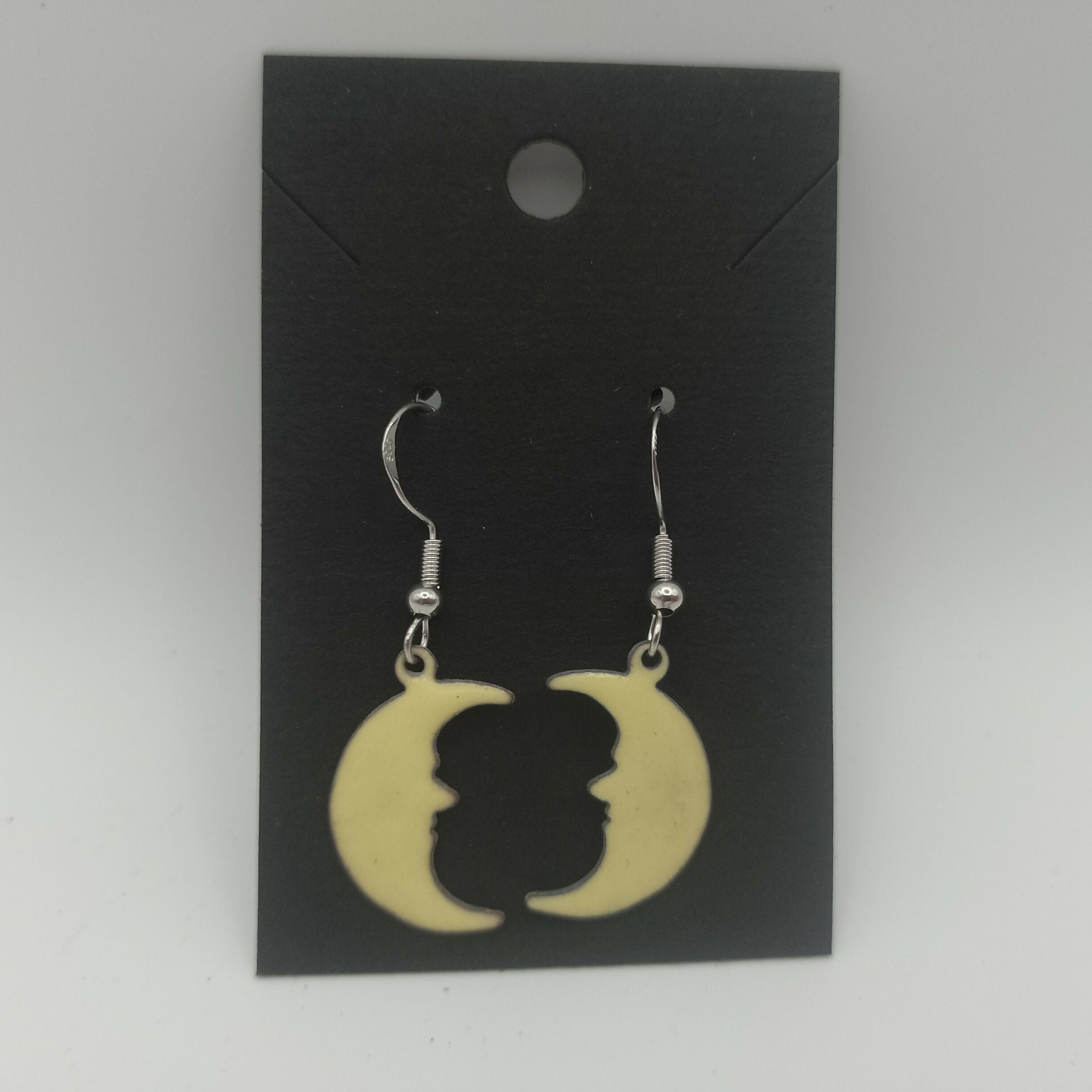 Yellow Enamel Moon Earrings