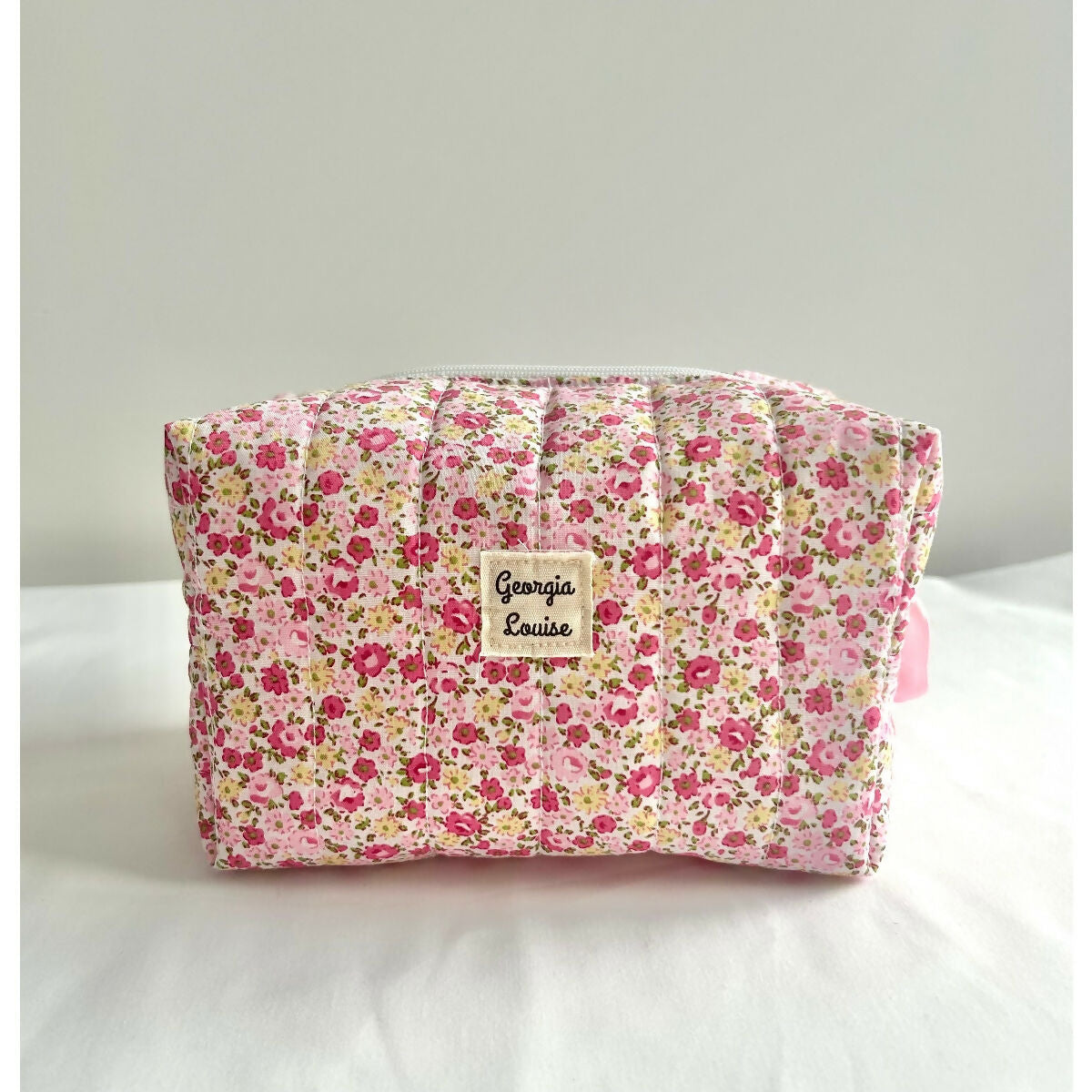 Pink Floral Flower Quilted Waterproof Makeup/Toiletry Bag