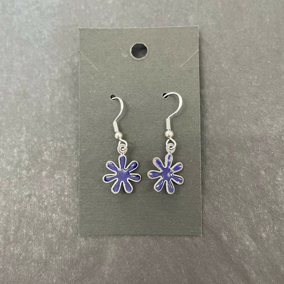 Dark Blue Enamel Flower Earrings