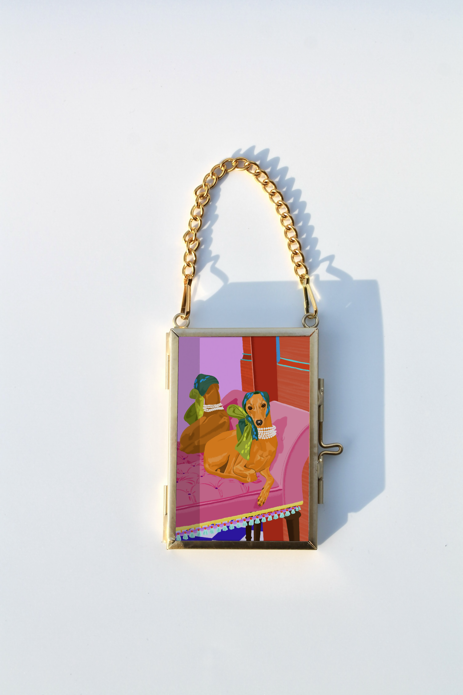 Gold Glass Mini Framed Greyhound Dog Art