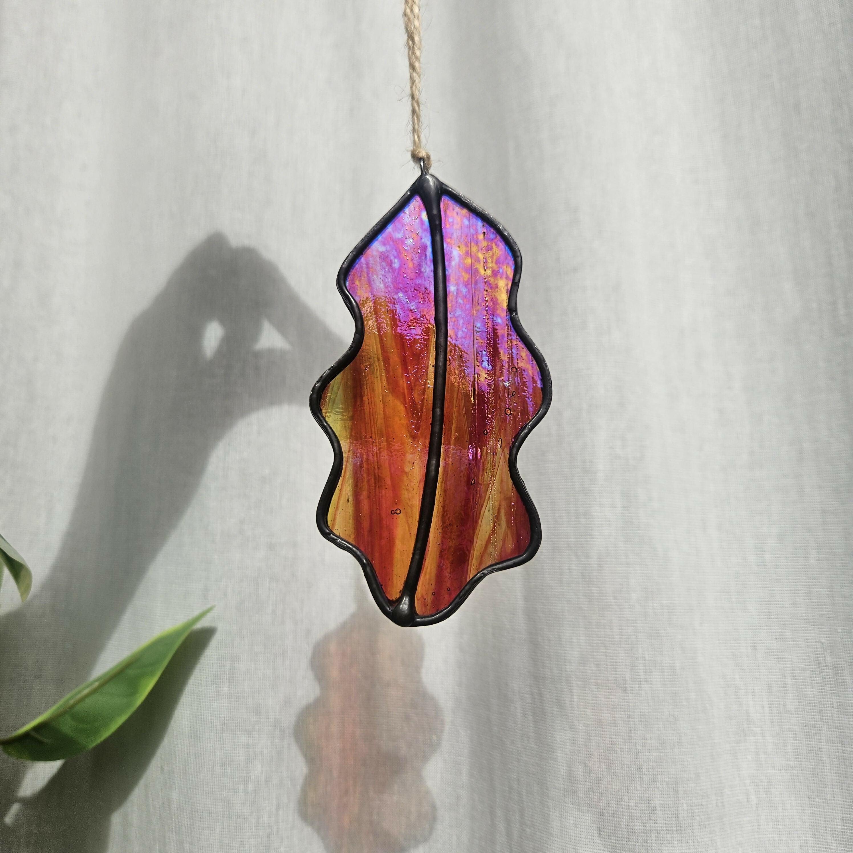 Streaky Autumnal Oak Leaf Stained Glass Suncatcher