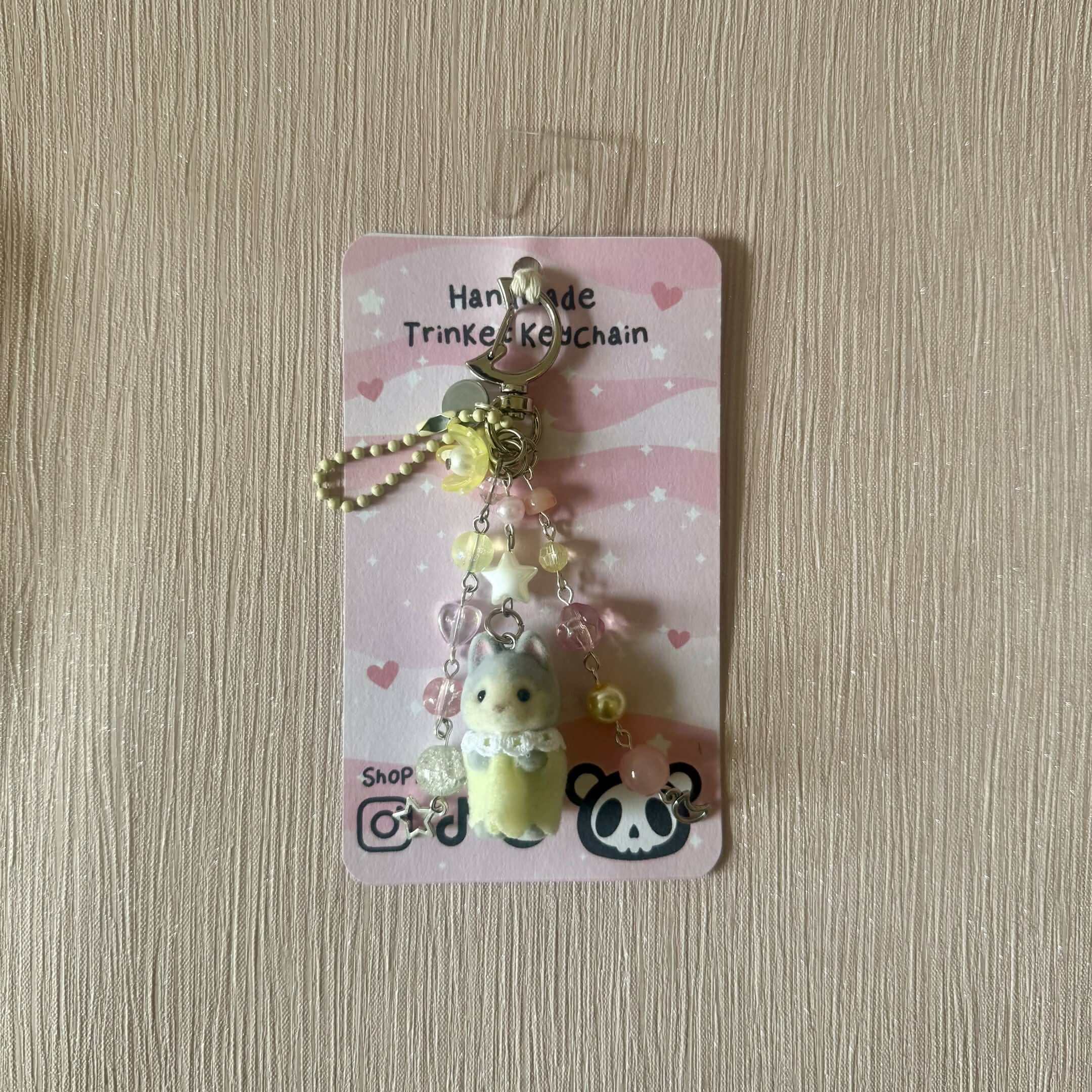 Baby Husky Pink Toy Figure Beaded Trinket Keychain