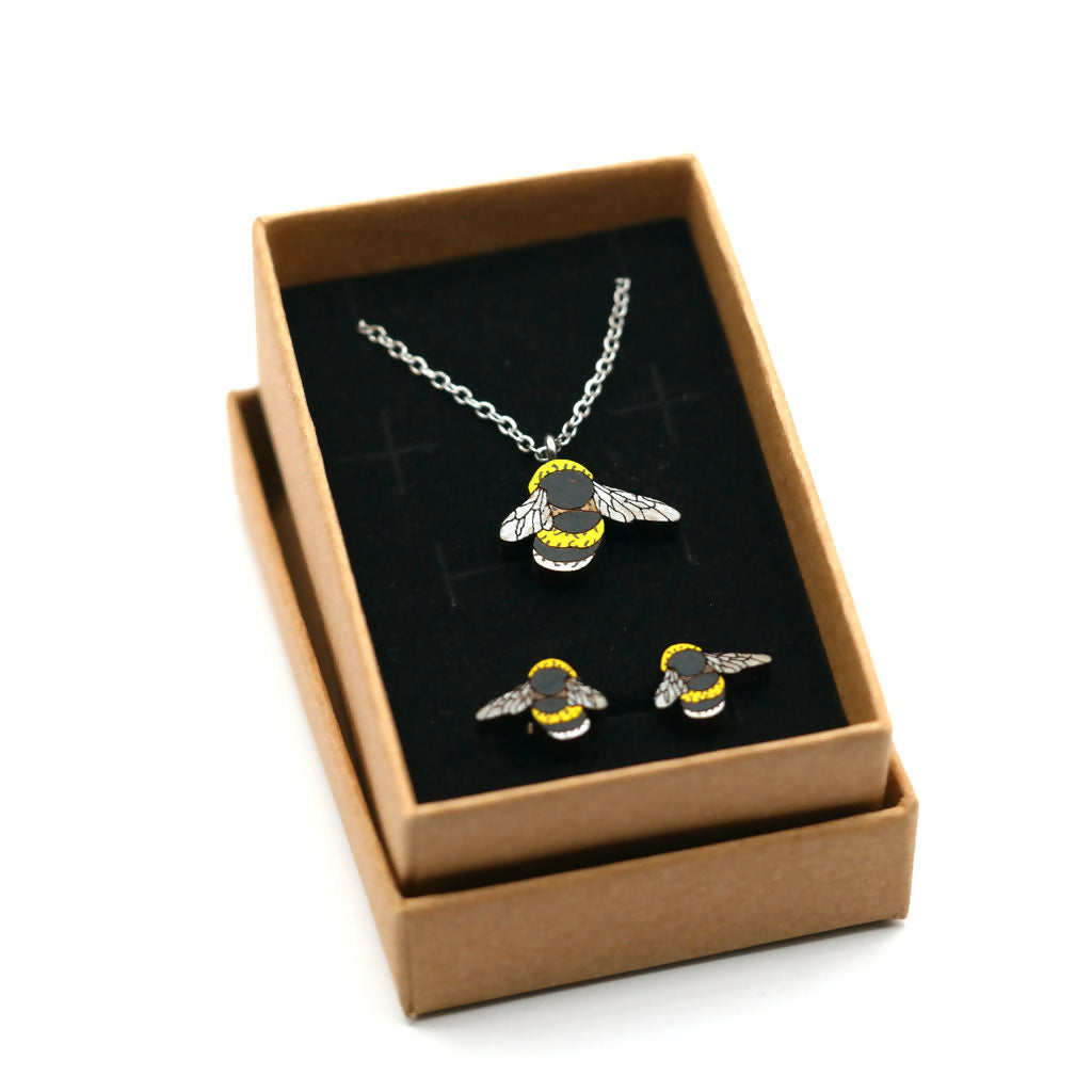 Bumble Bees Necklace and Stud Earrings Set