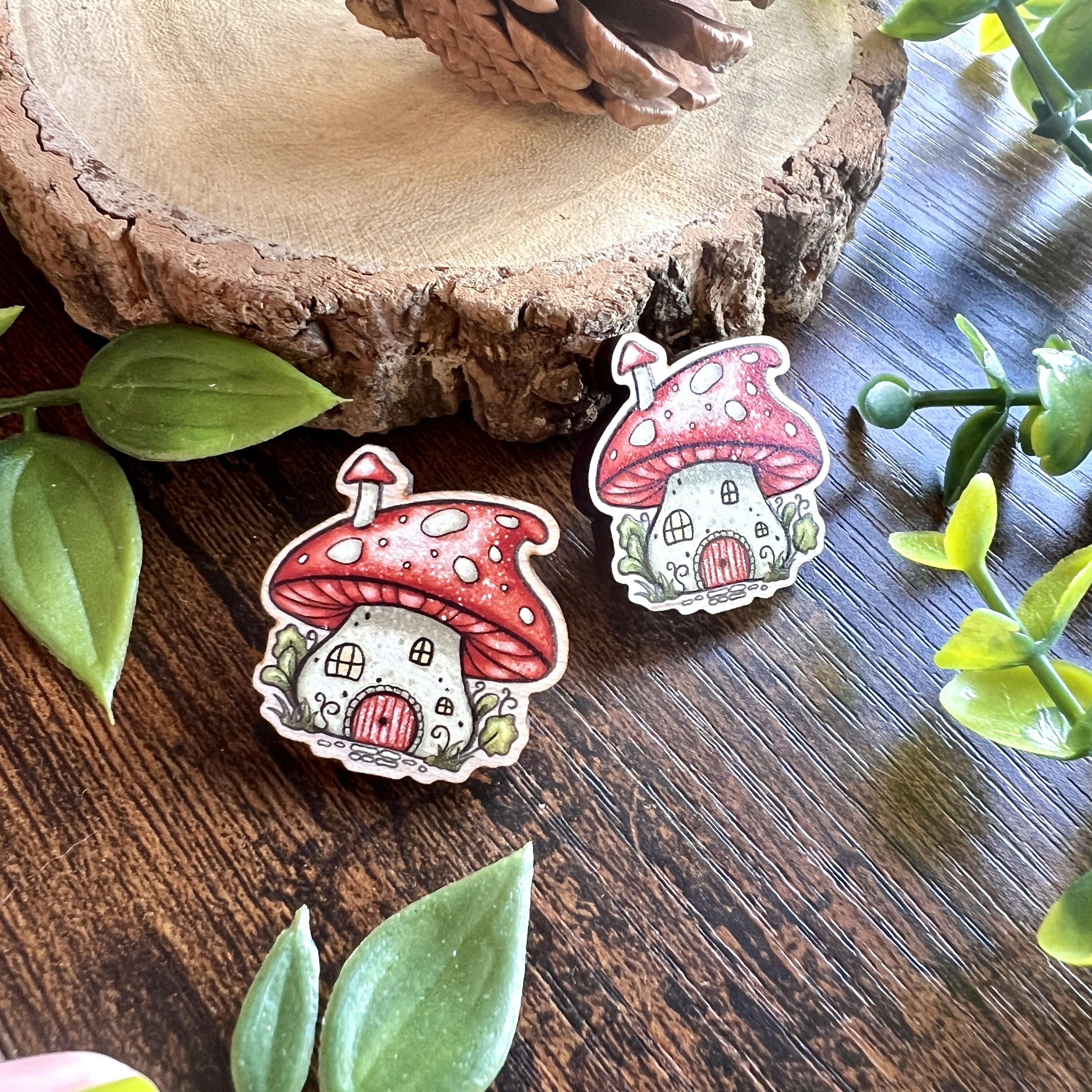 Mushroom House Wooden Pin | Cute Maple Wood | Art & Soul