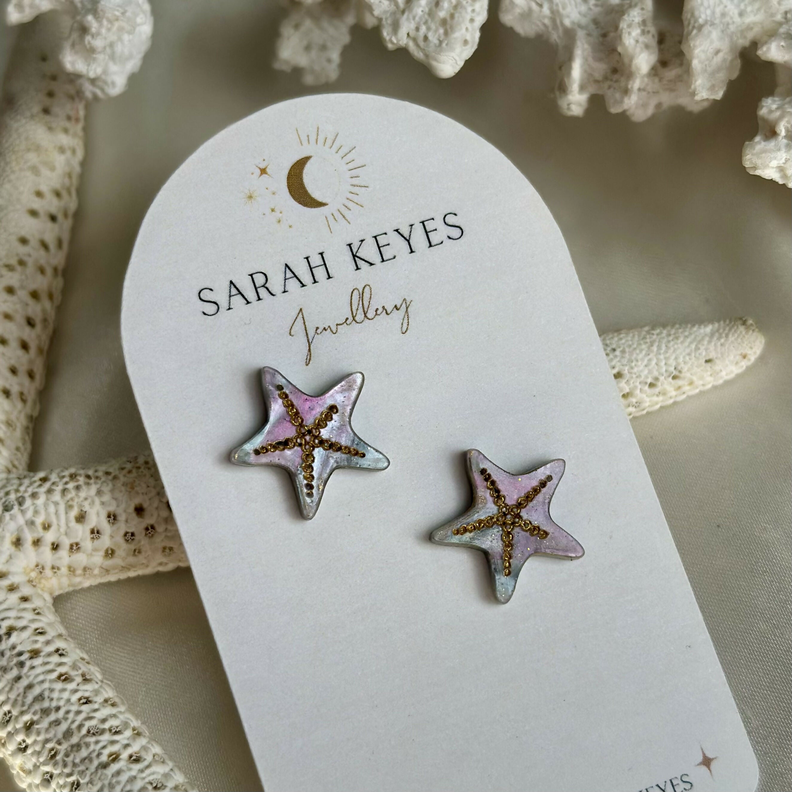 Gold Engraved Starfish Studs