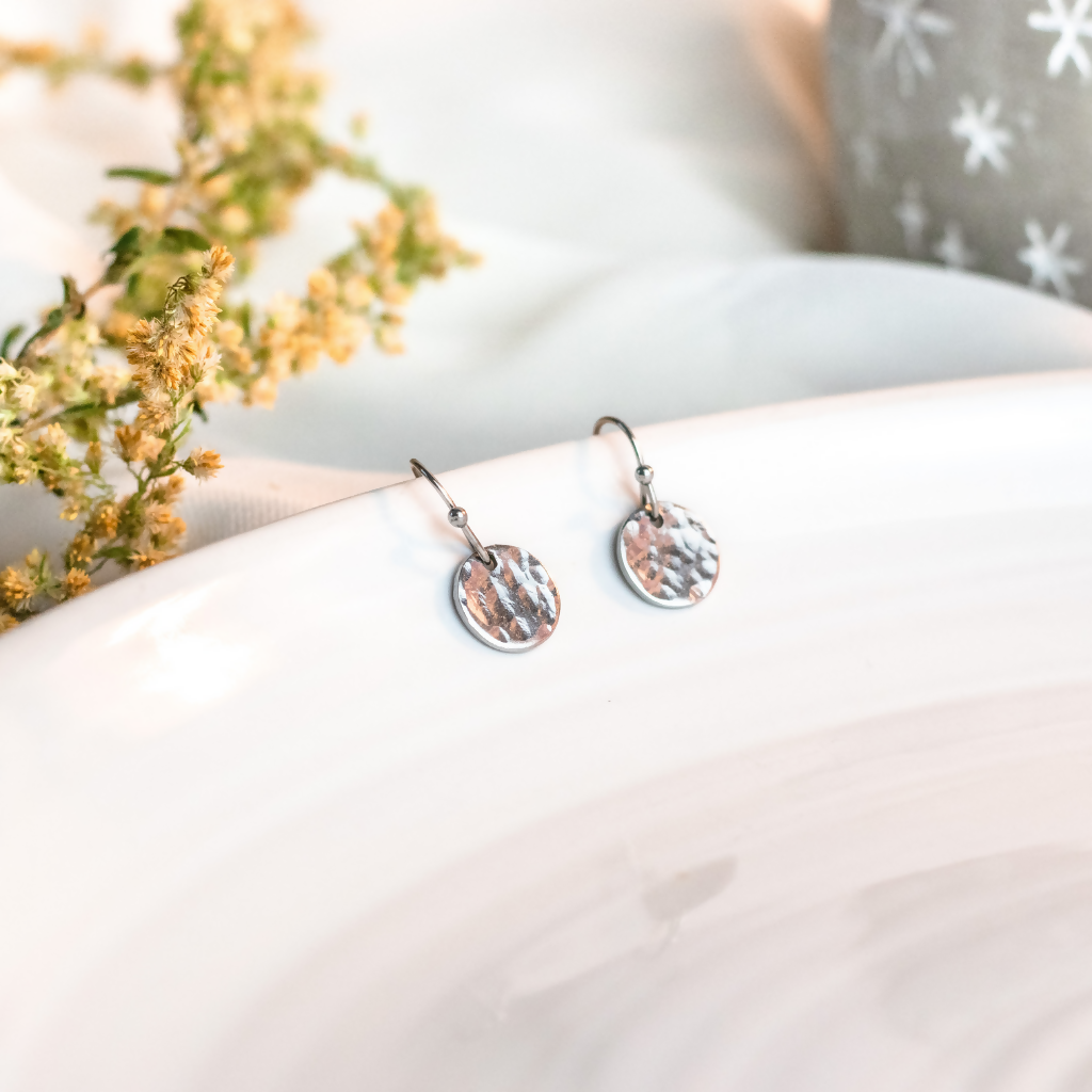 Small Hypoallergenic Hammered Disc Earrings