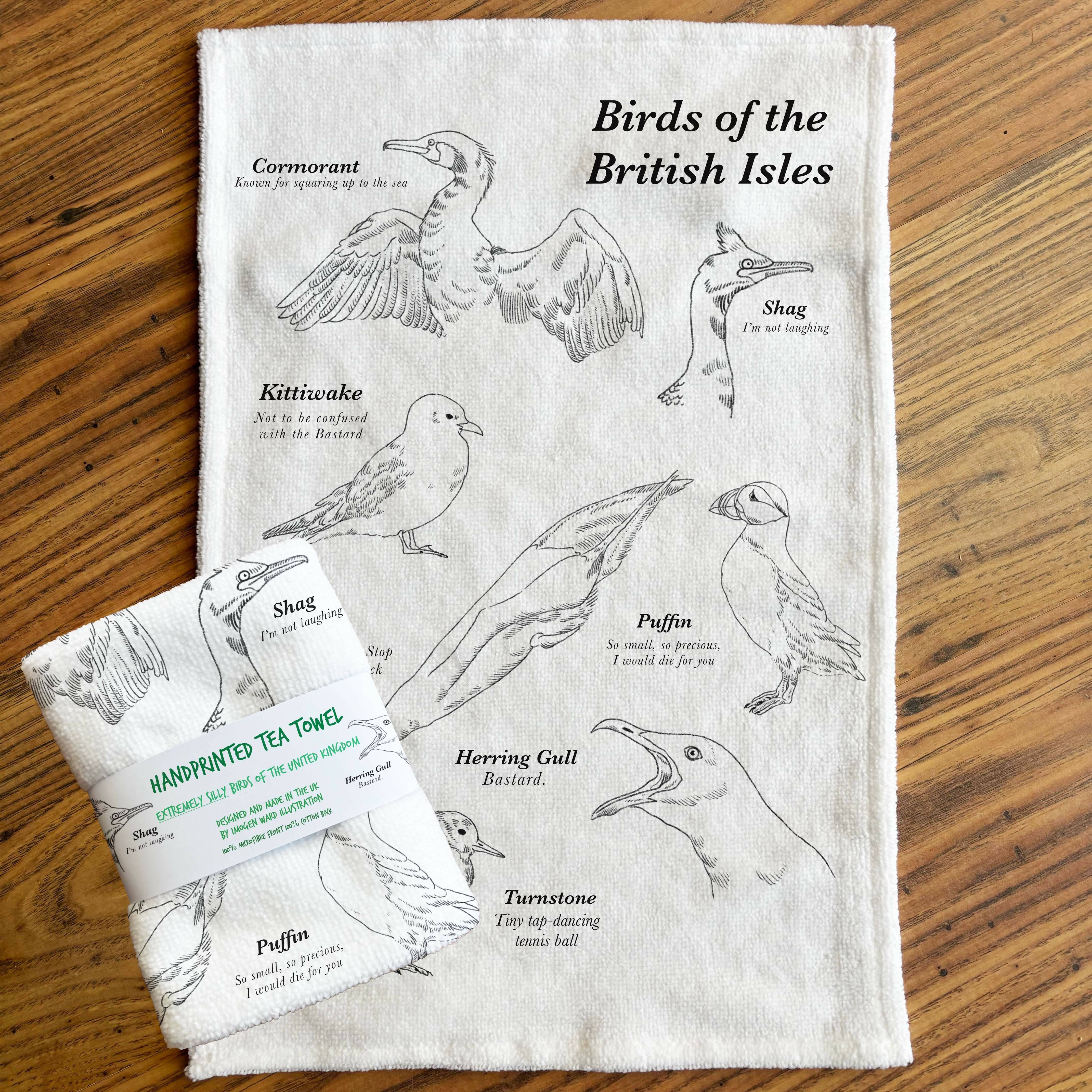 Birds of the British Isles - Handprinted, Illustrated Tea Towel