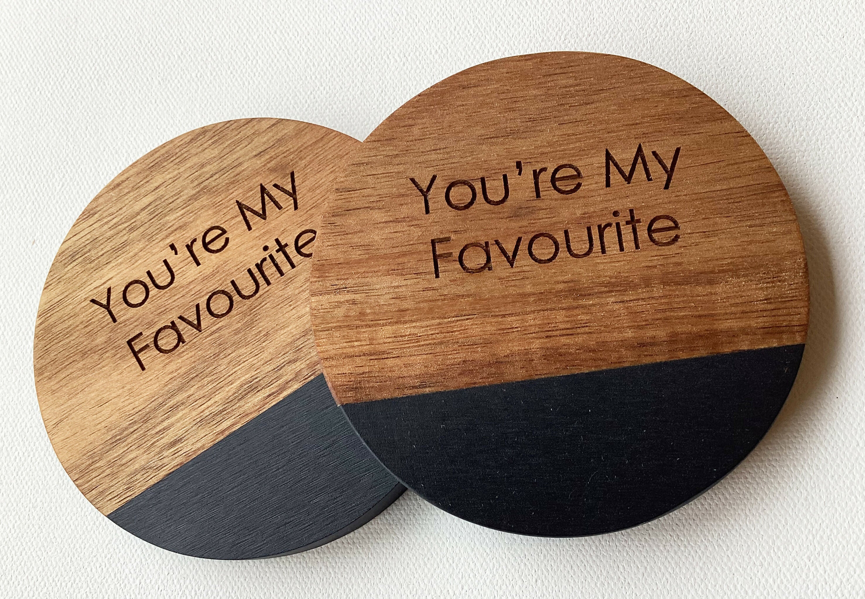 Black Marble & Acacia Engraved Coaster - Your My Favourite