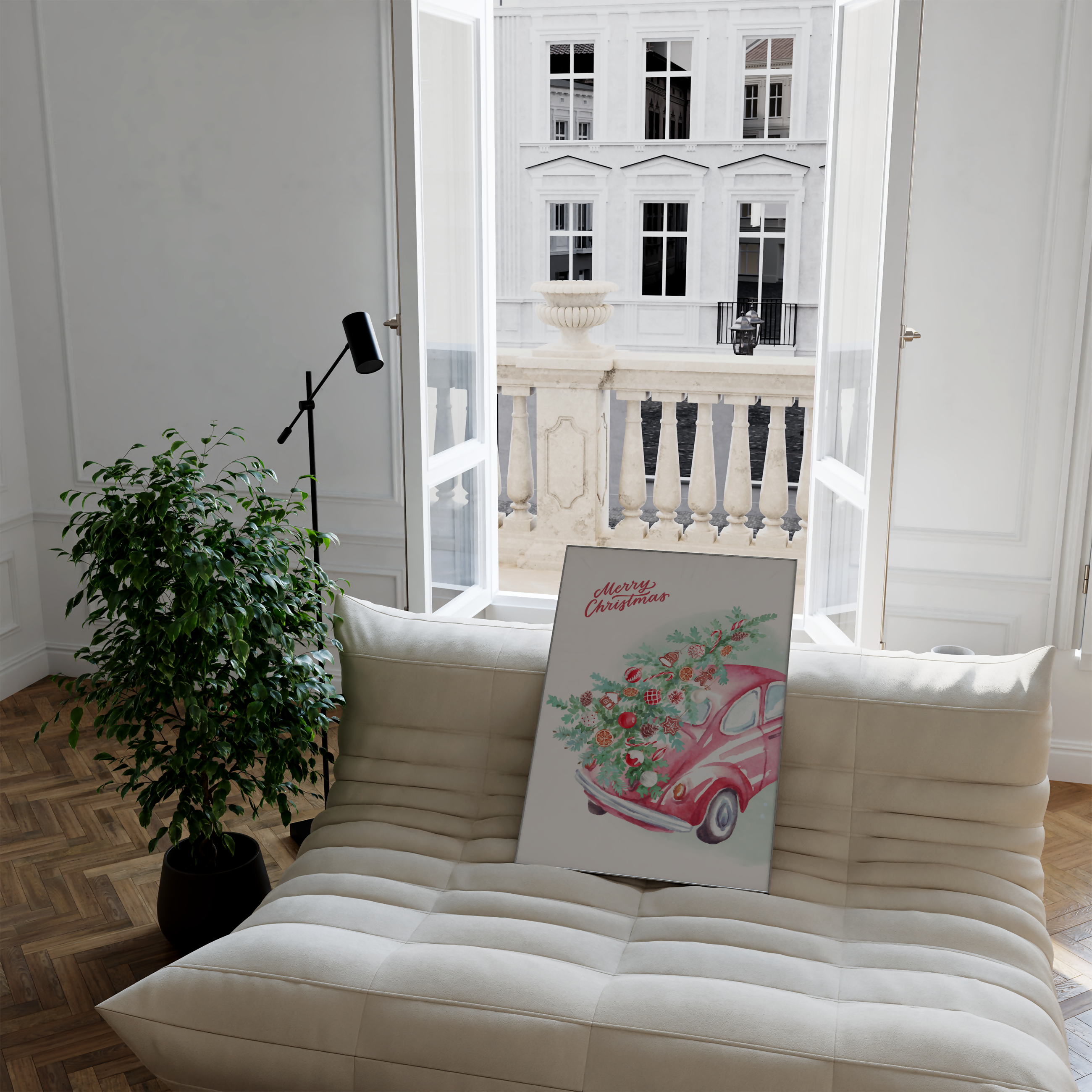 MERRY CHRISTMAS CAR WALL ART PRINT