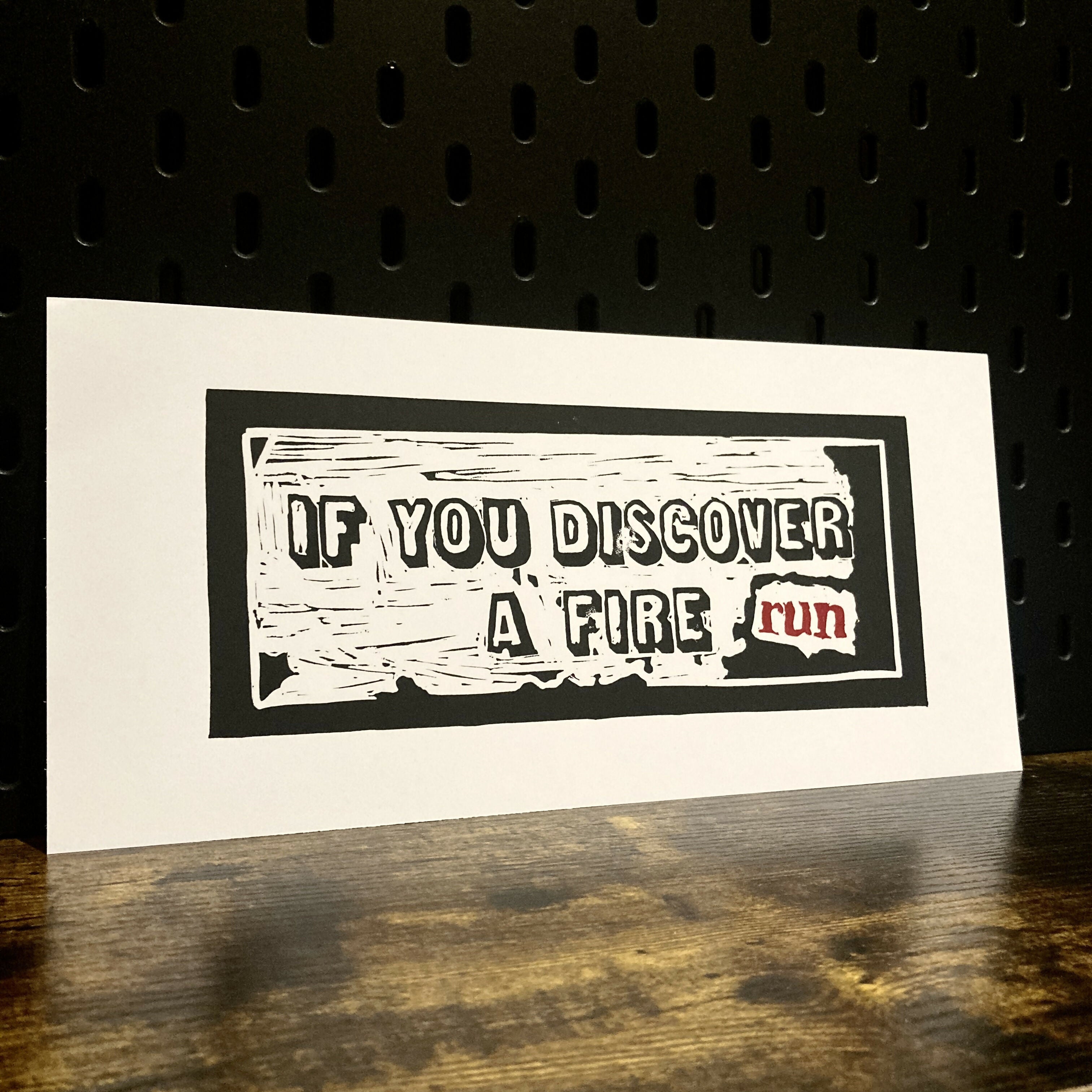 Discover Fire Sign - Hand Carved Lino Print On Card