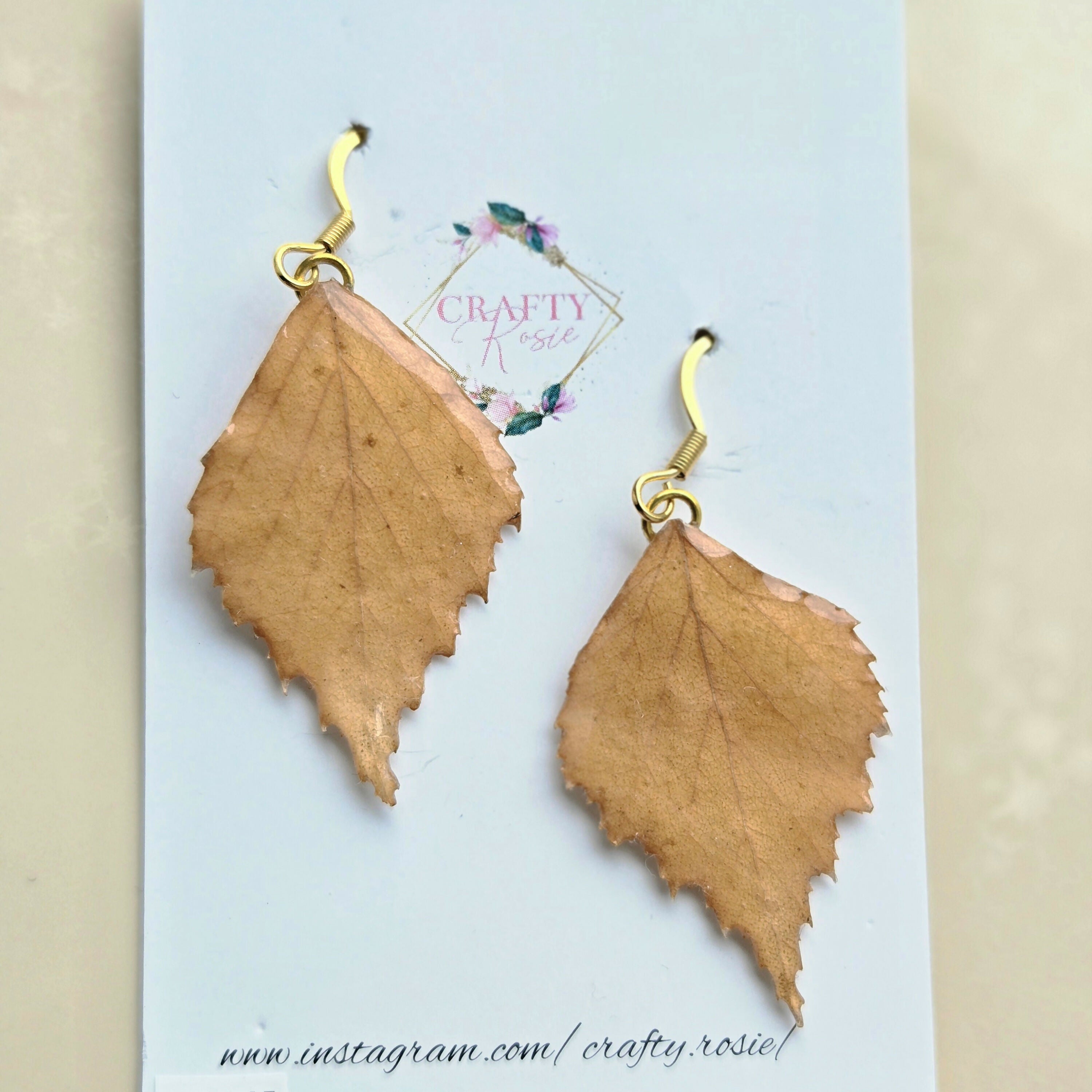 Stainless Steel Real Dried Leafs Dangle Earrings