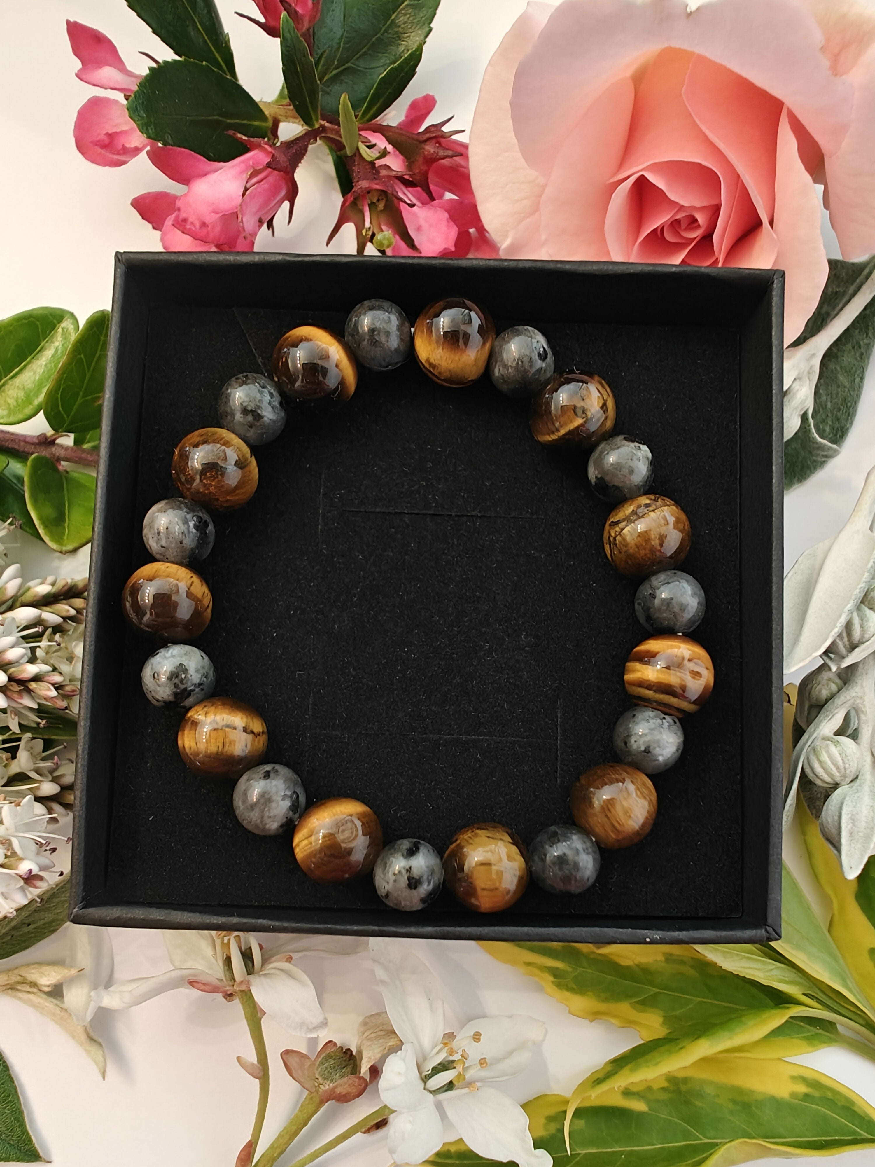 Tigers Eye and Labradorite Crystal Bead Bracelet