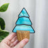 Streaky Green Tree Stained Glass Ornament with Oak Stand