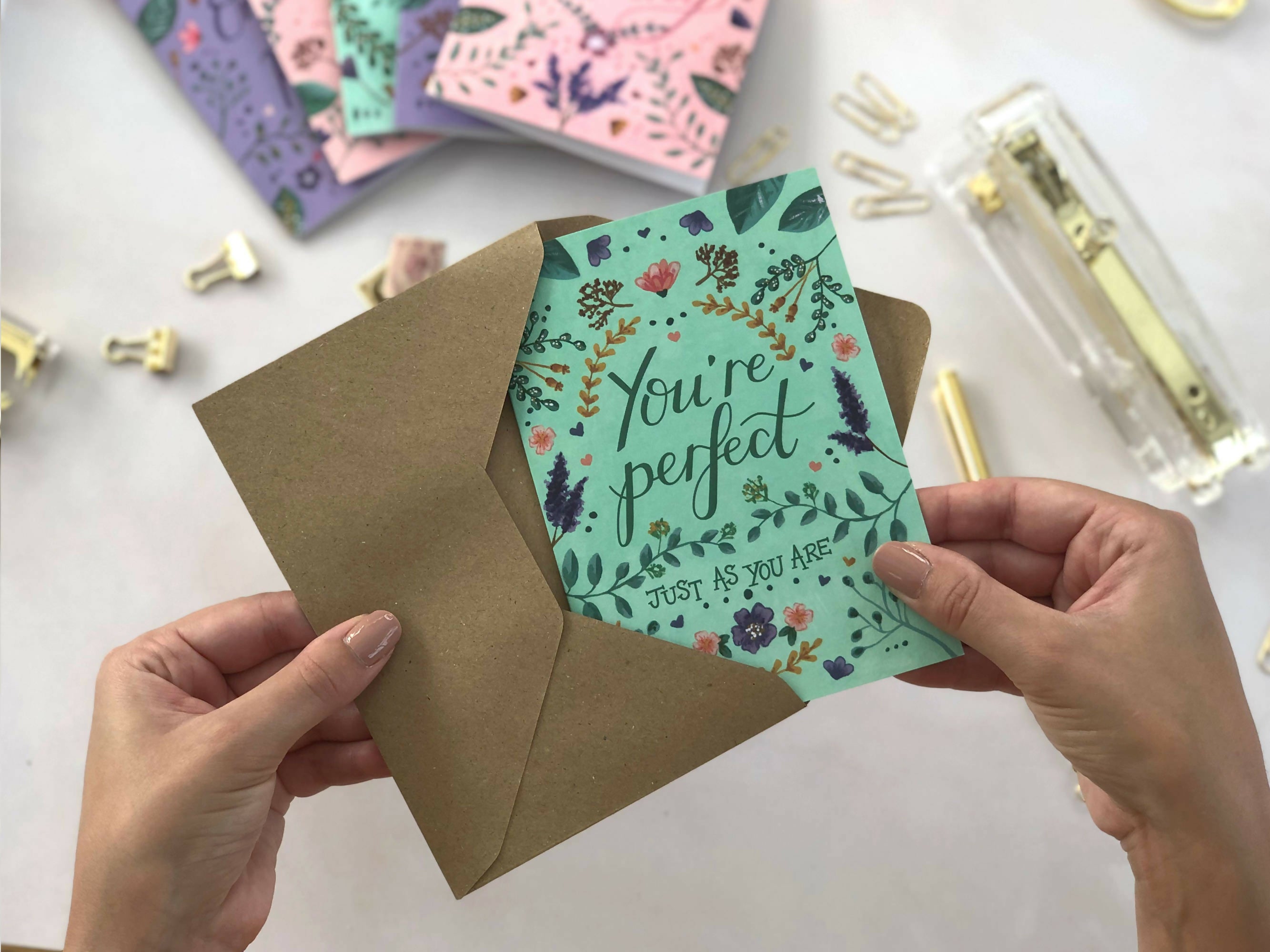 Green Floral Positivity A6 Greeting Card