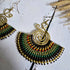 Emerald Green Fan Earrings; Bold Bohemian Macramé & Gold Wire-Art Statement Earrings