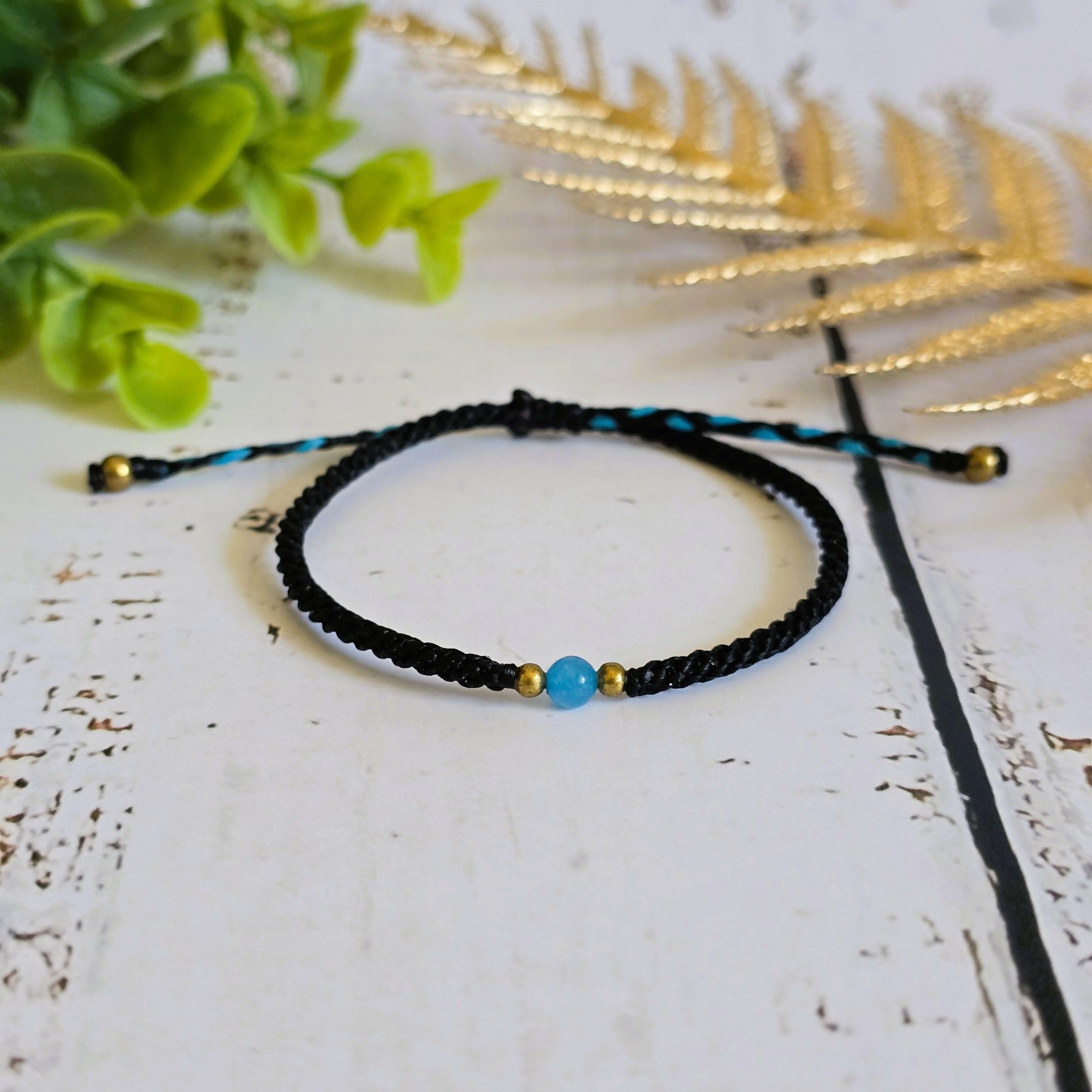 Aquamarine Birthstone Bracelet; Single Crystal Macrame Adjustible March Gift Bracelet
