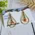 Gold Wire Crystal Earrings; Turquoise & Orange Agate Bohemian Teardrop Earrings