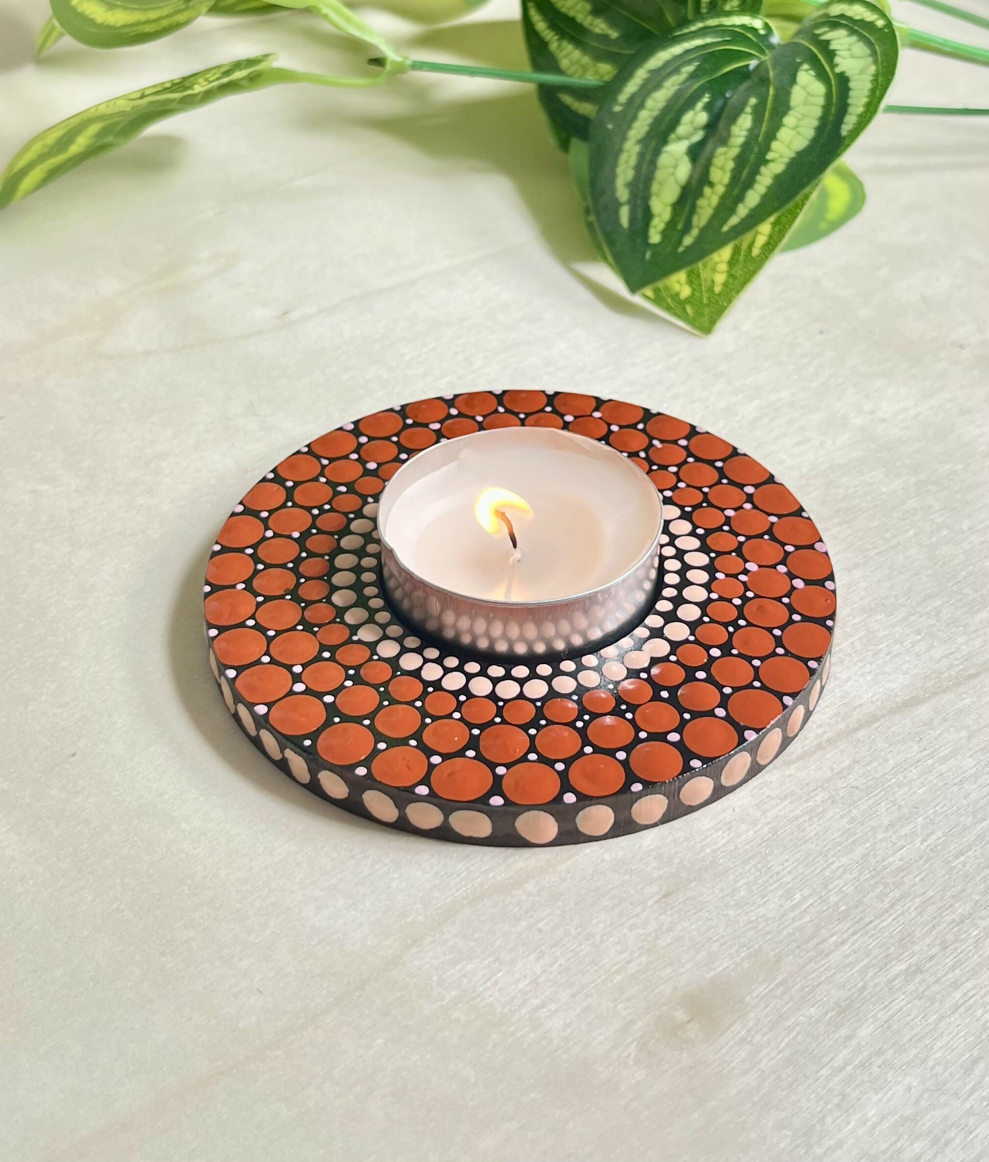 Hand Painted Wooden Tealight Holder