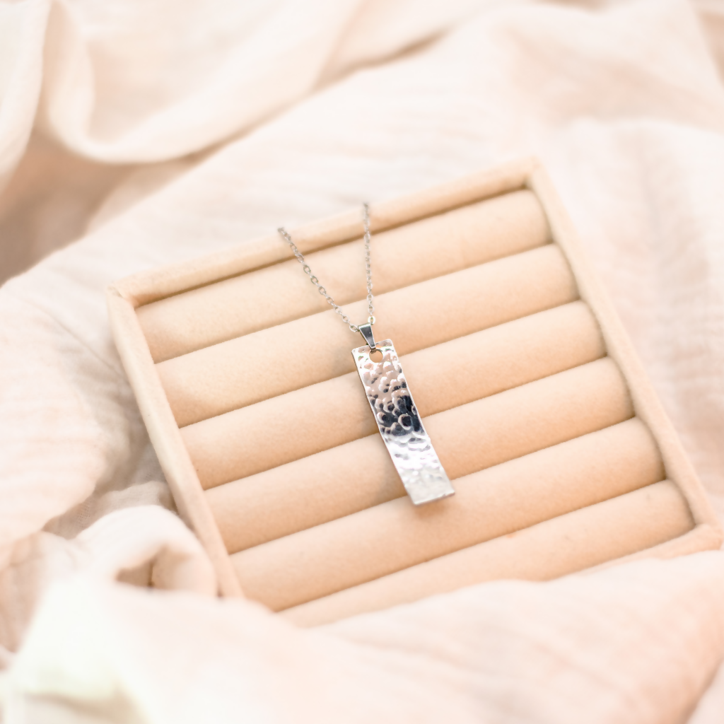Hammered Stainless Steel Bar Necklace