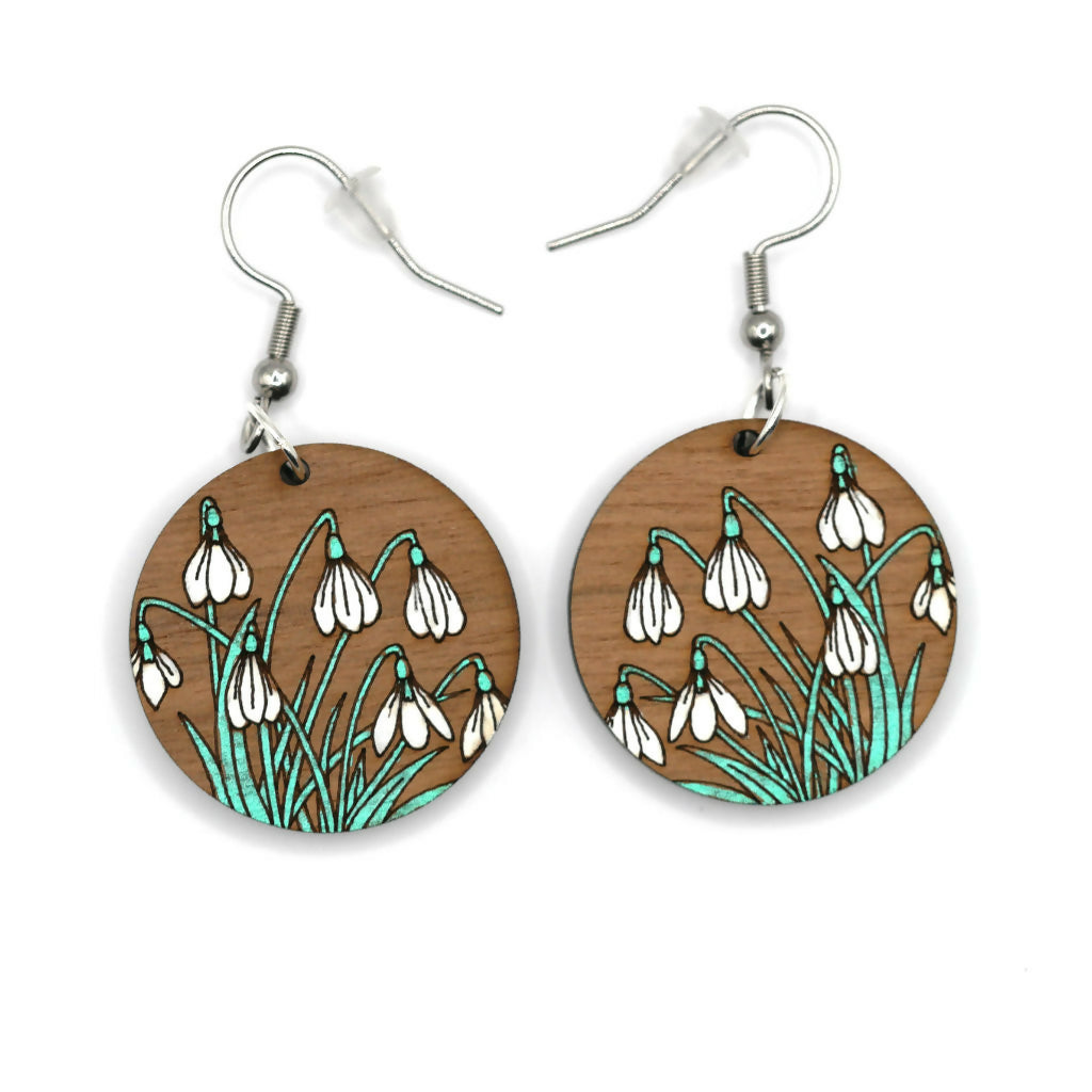 Snowdrops Dangle Earrings (Walnut)