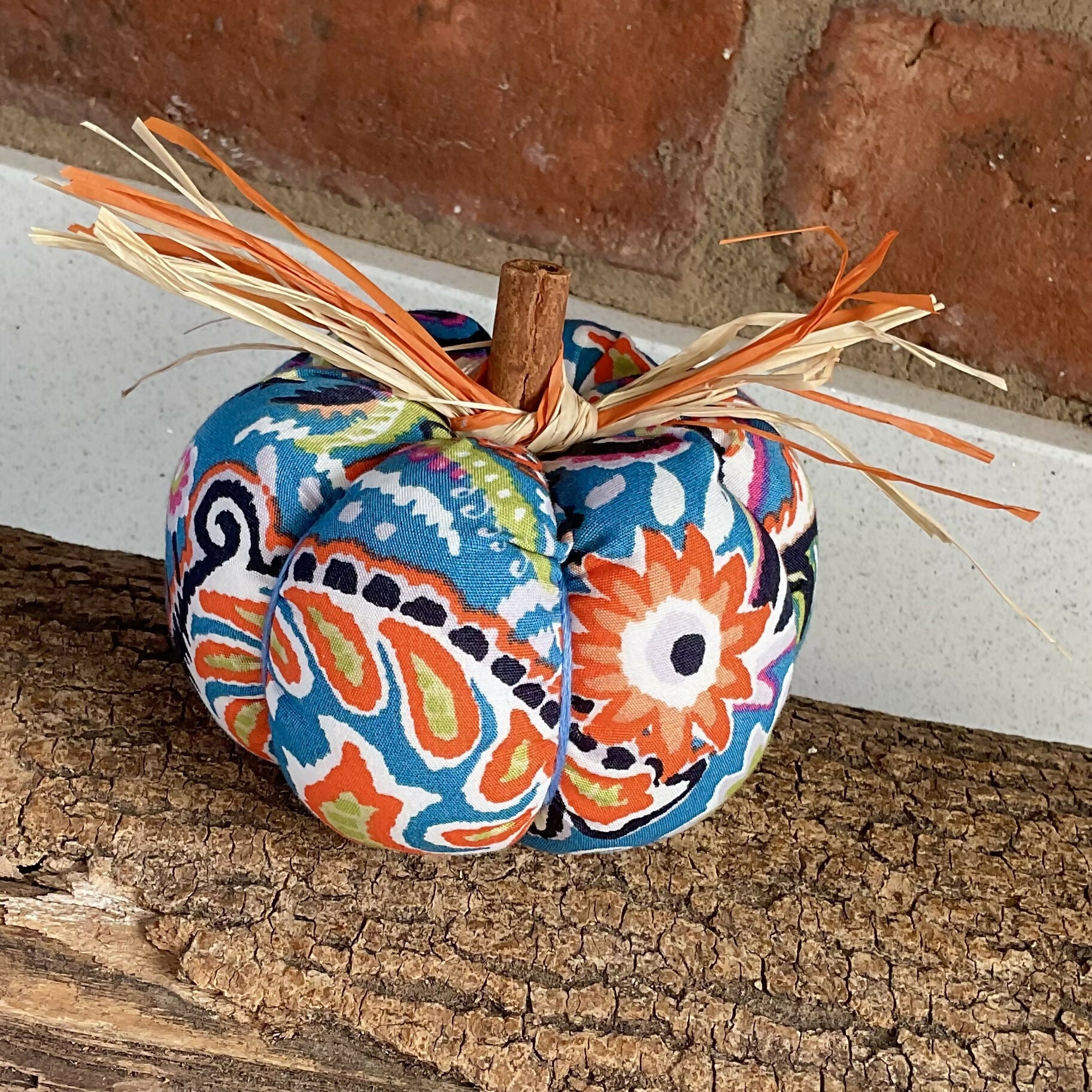 Bright Upcycled Pumpkin Decoration, Colourful Patterned Fabric Ornaments