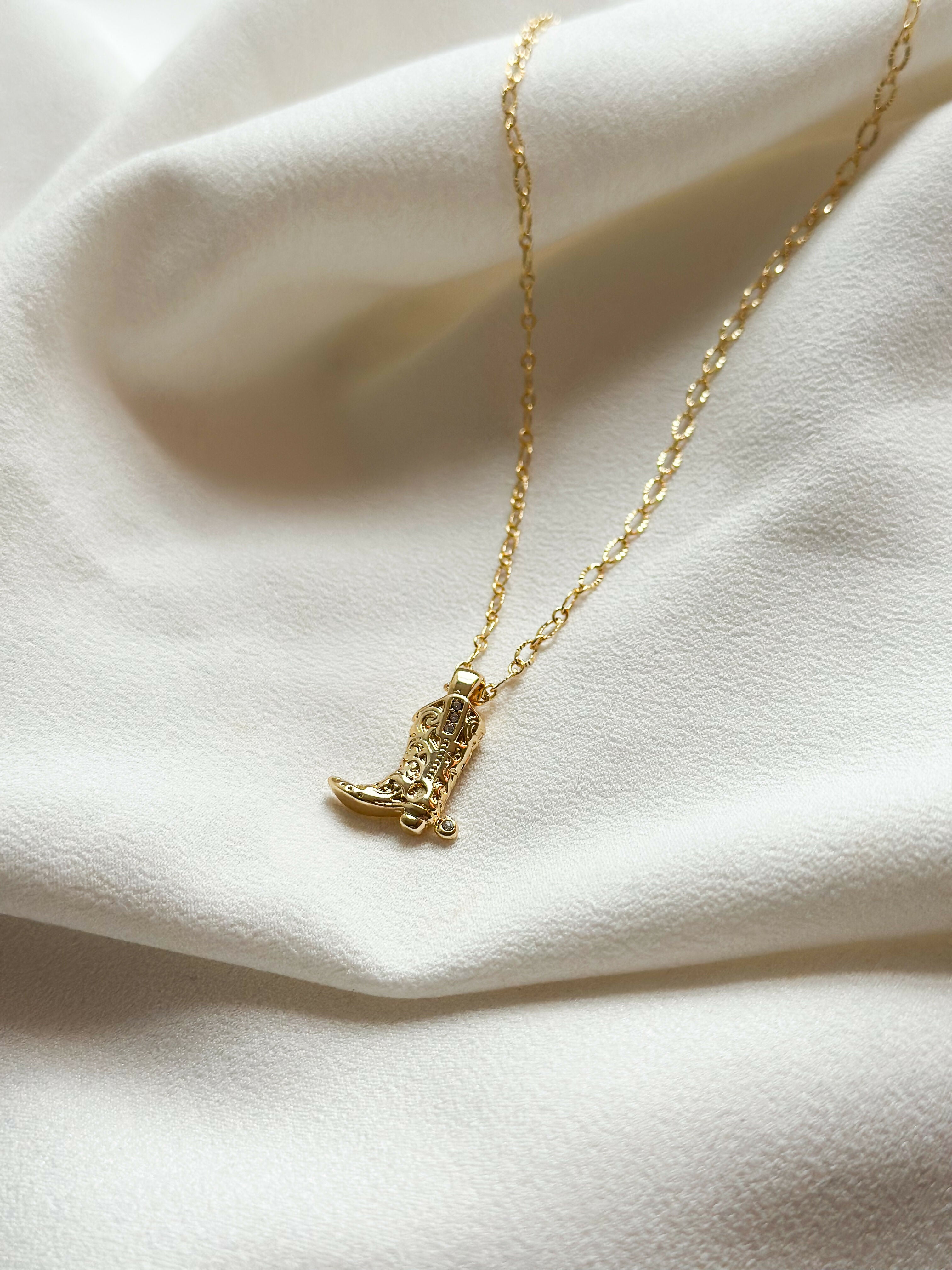 18K Gold CZ Cowboy Boot Necklace
