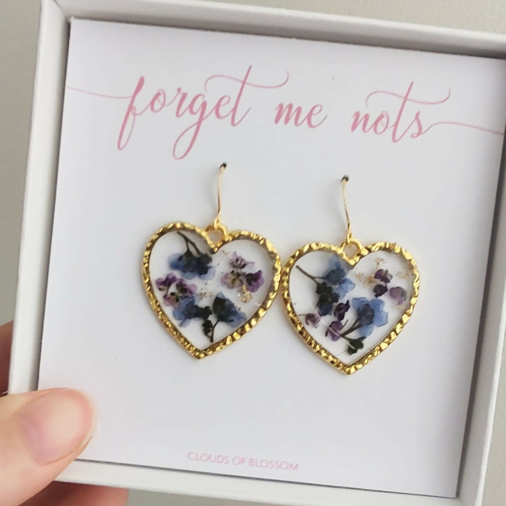 Forget Me Not Heart Earrings Gold Plated