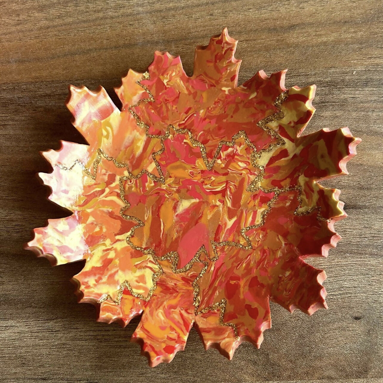 Orange Maple Leaves Polymer Clay Trinket Dish