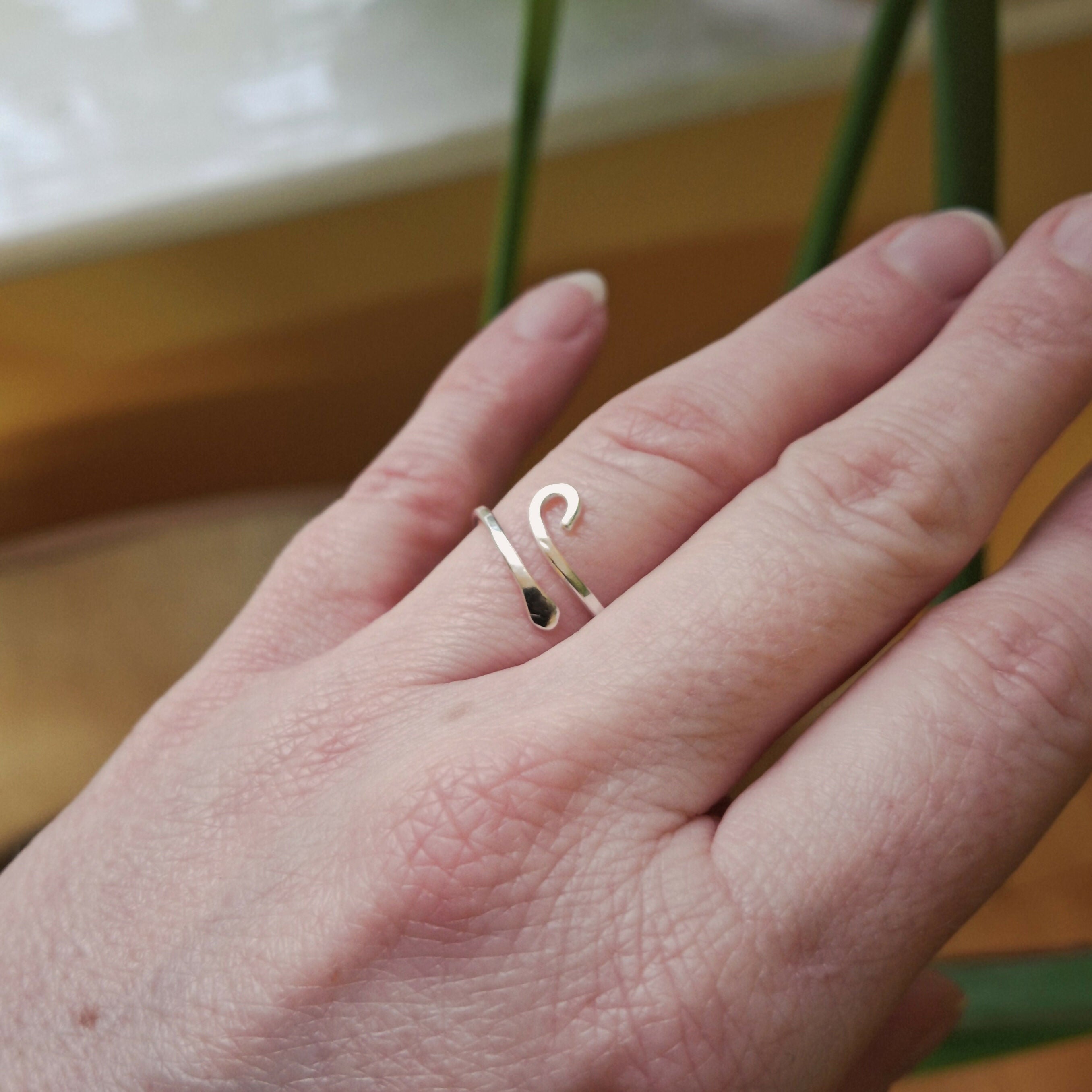 Handmade Adjustable Silver Swirl Ring Size N