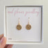 Real White Lace Flower Mirrored Circle Earrings Gold Plated