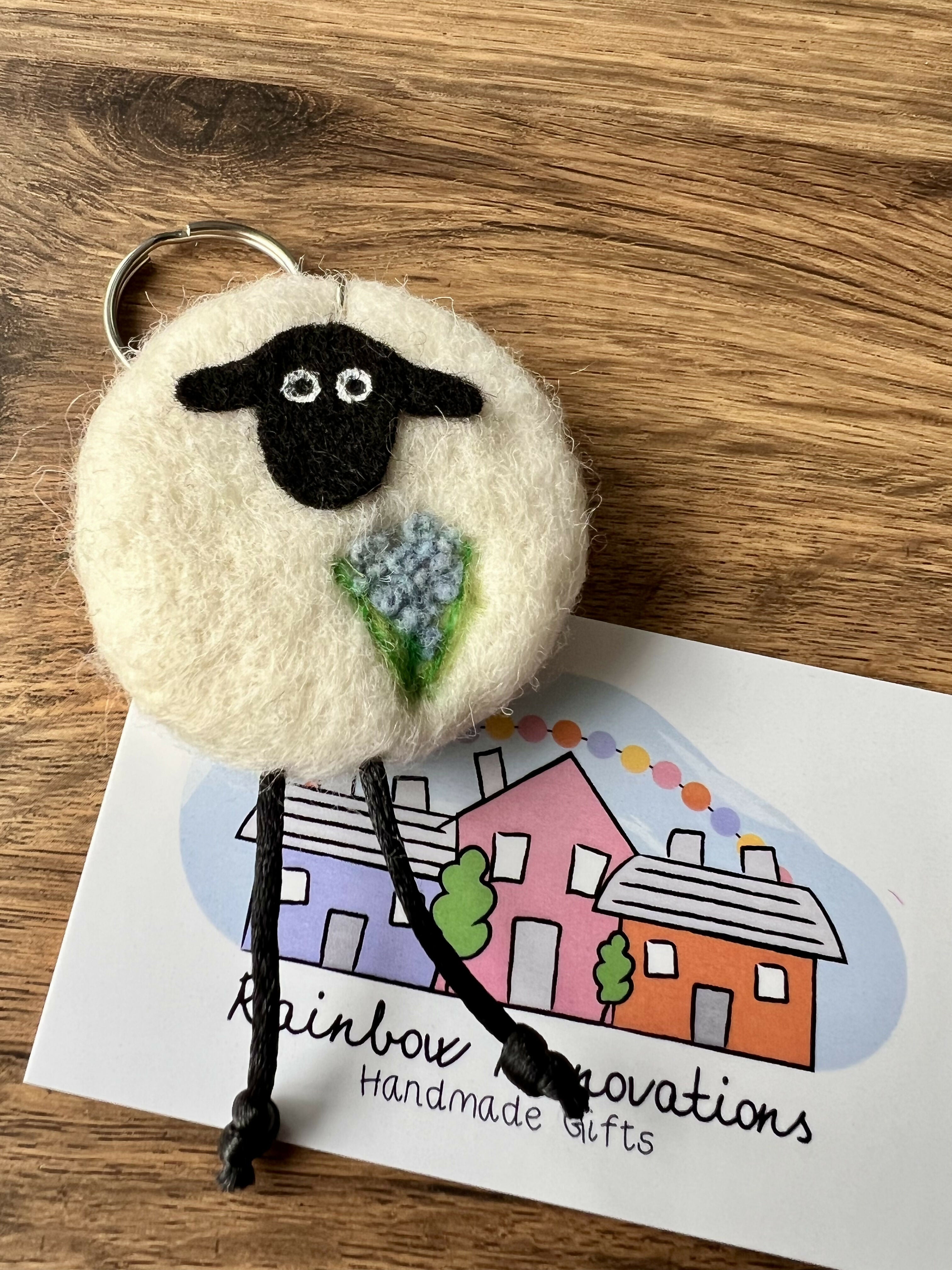 Felted Sheep with Flower Keyring
