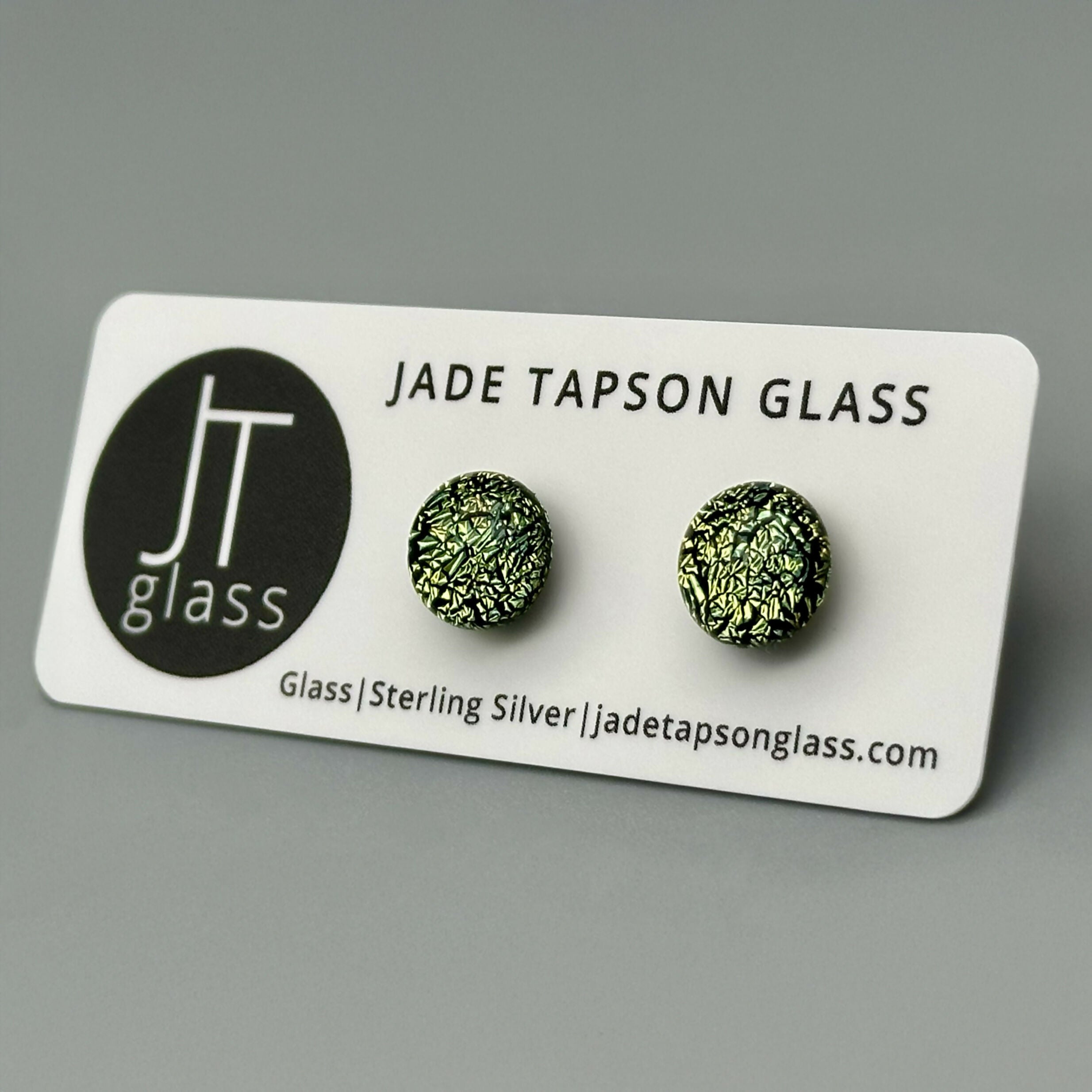 Crackle Dichroic Fused Glass Sterling Silver Stud Earrings - Handmade by Jade Tapson Glass.