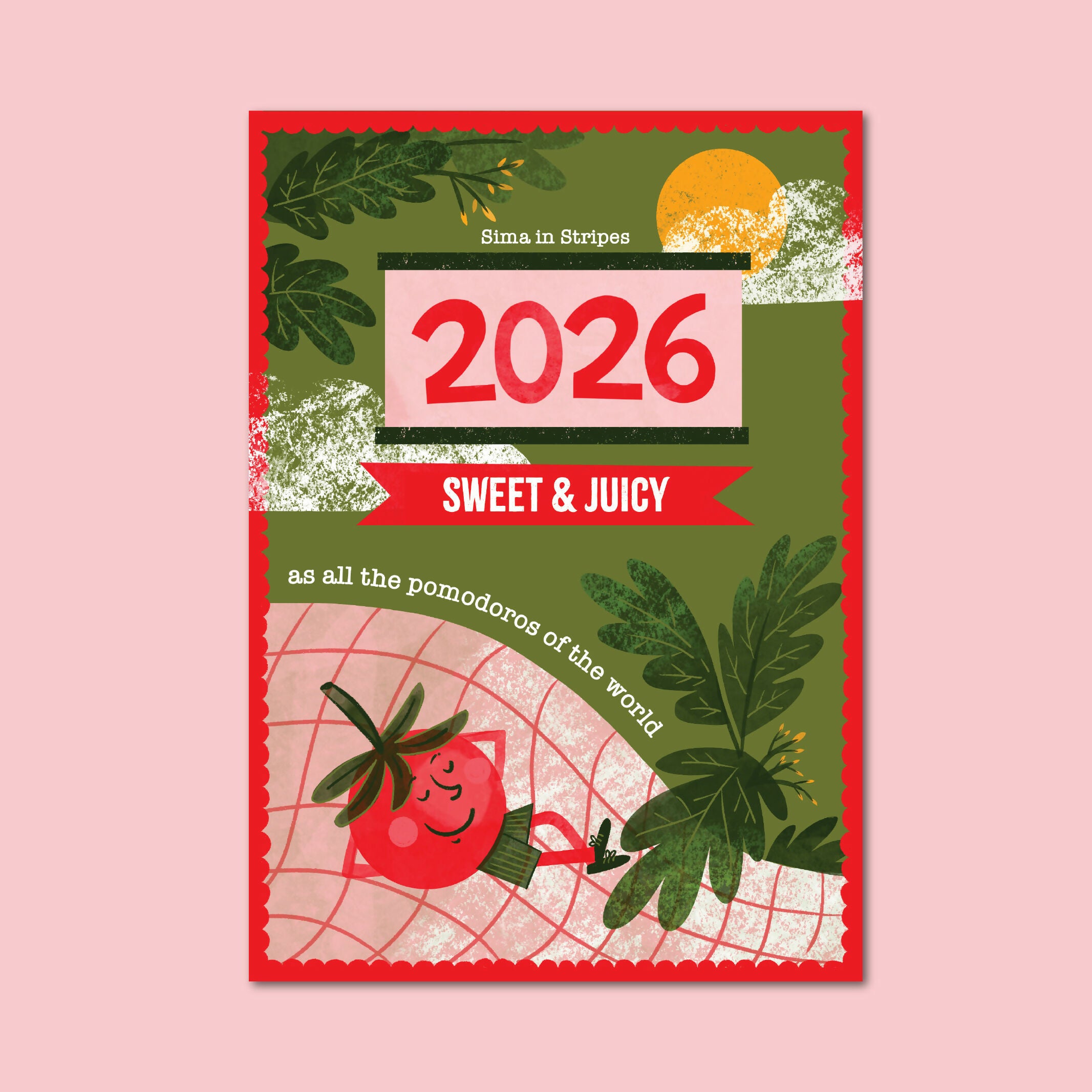 Funny Pomodoro Tomato Calendar for Year 2026 with Fun Facts