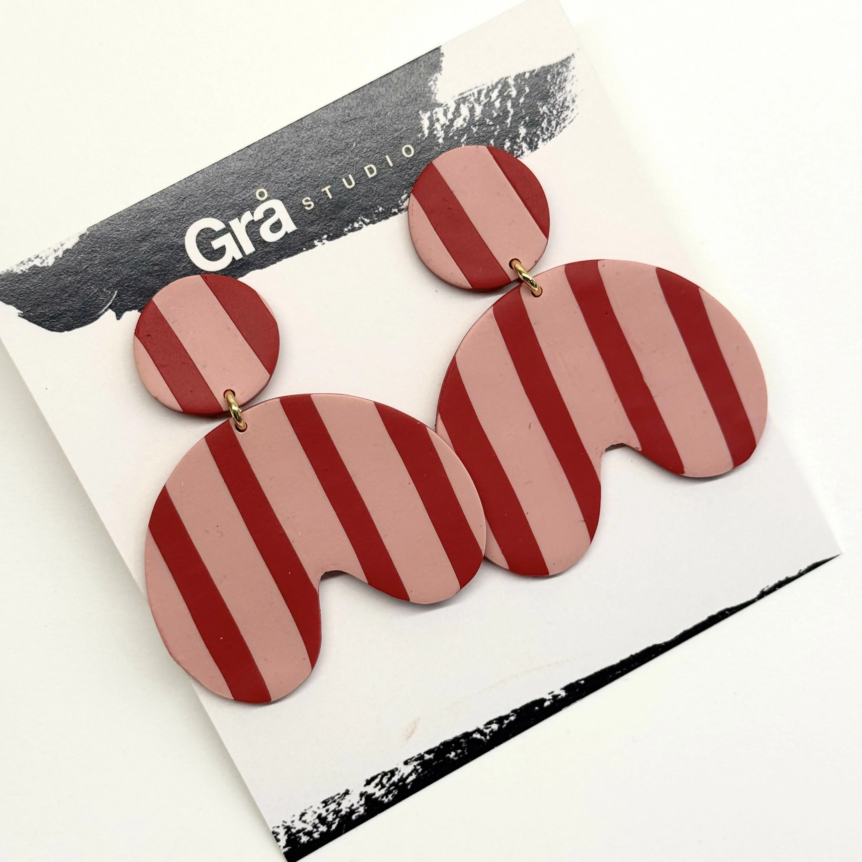XL Mavis Red and Pink Stripe Statement Earrings