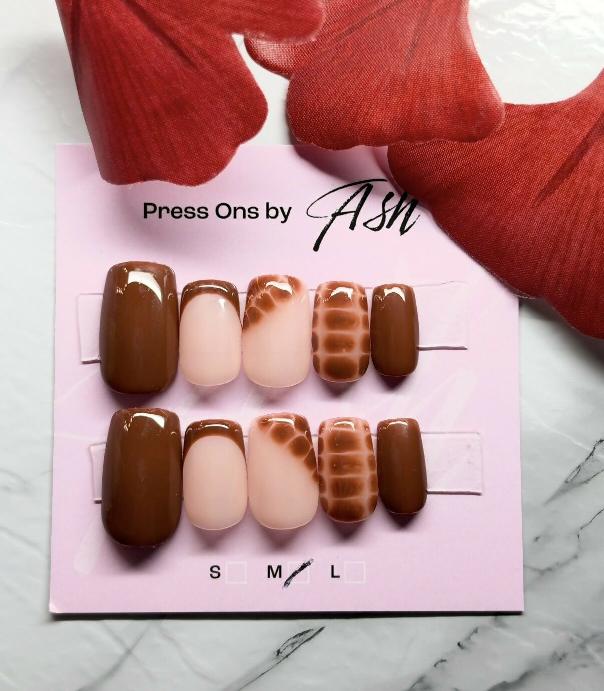 Reusable Brown Croc Print With French Tip Handmade Press On Nails