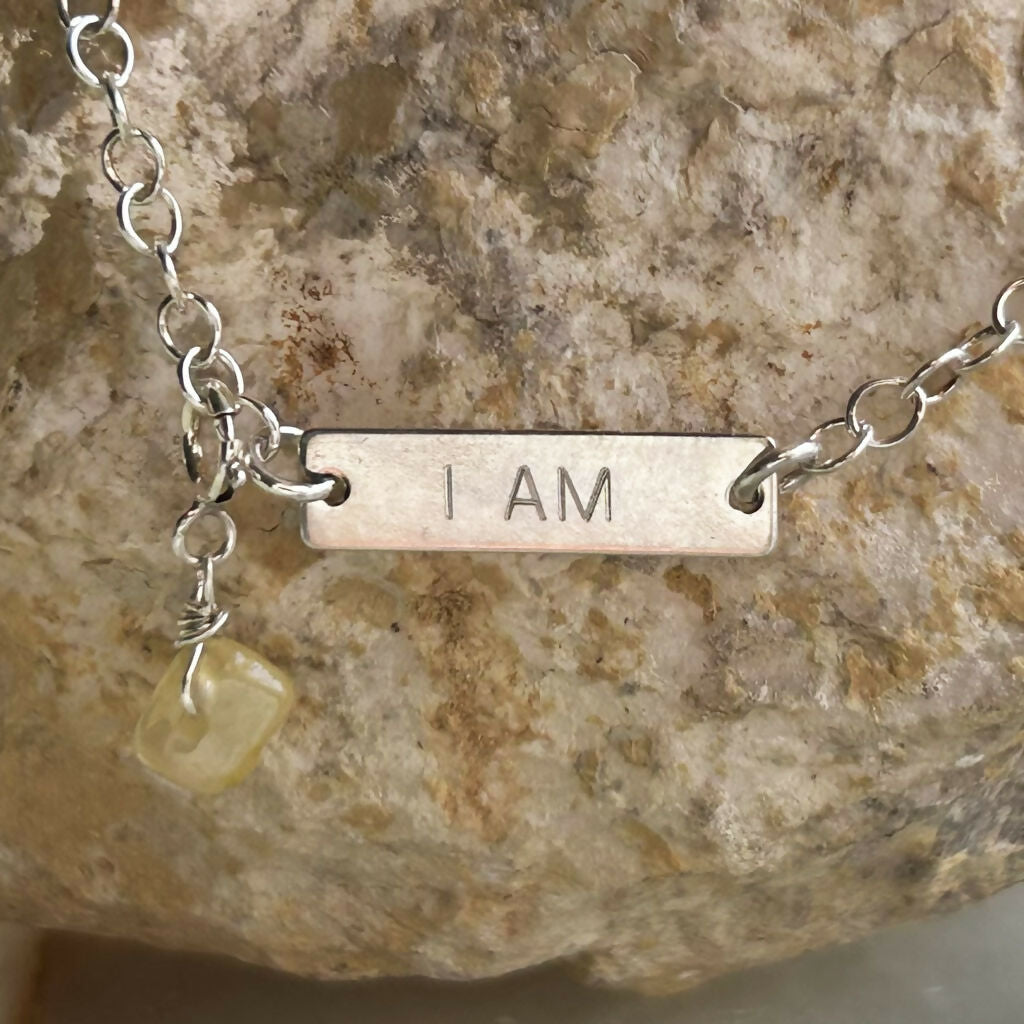 Handmade Sterling Silver 'I Am Enough' Citrine Charm Bracelet