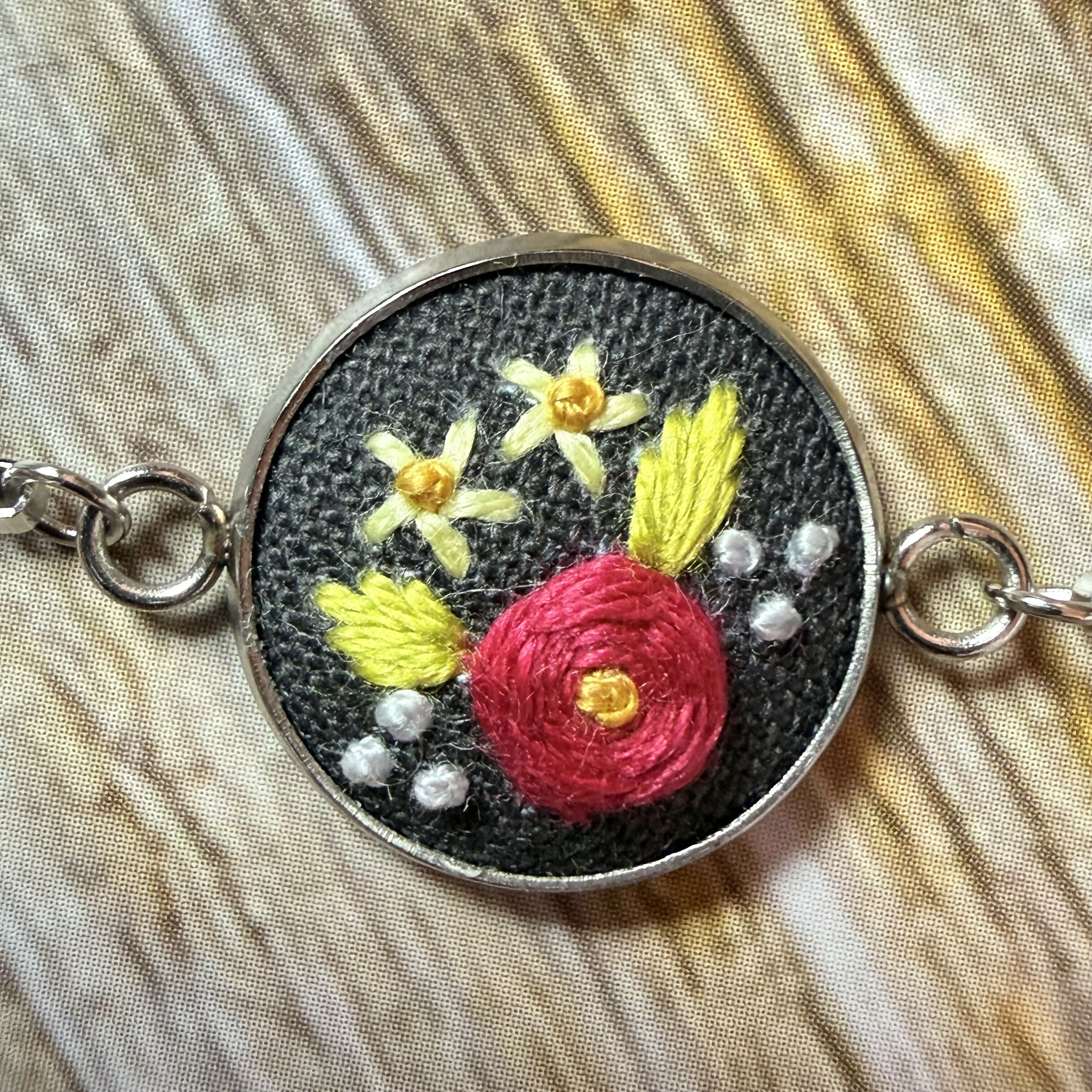 Hand Embroidered Black Floral Bracelet