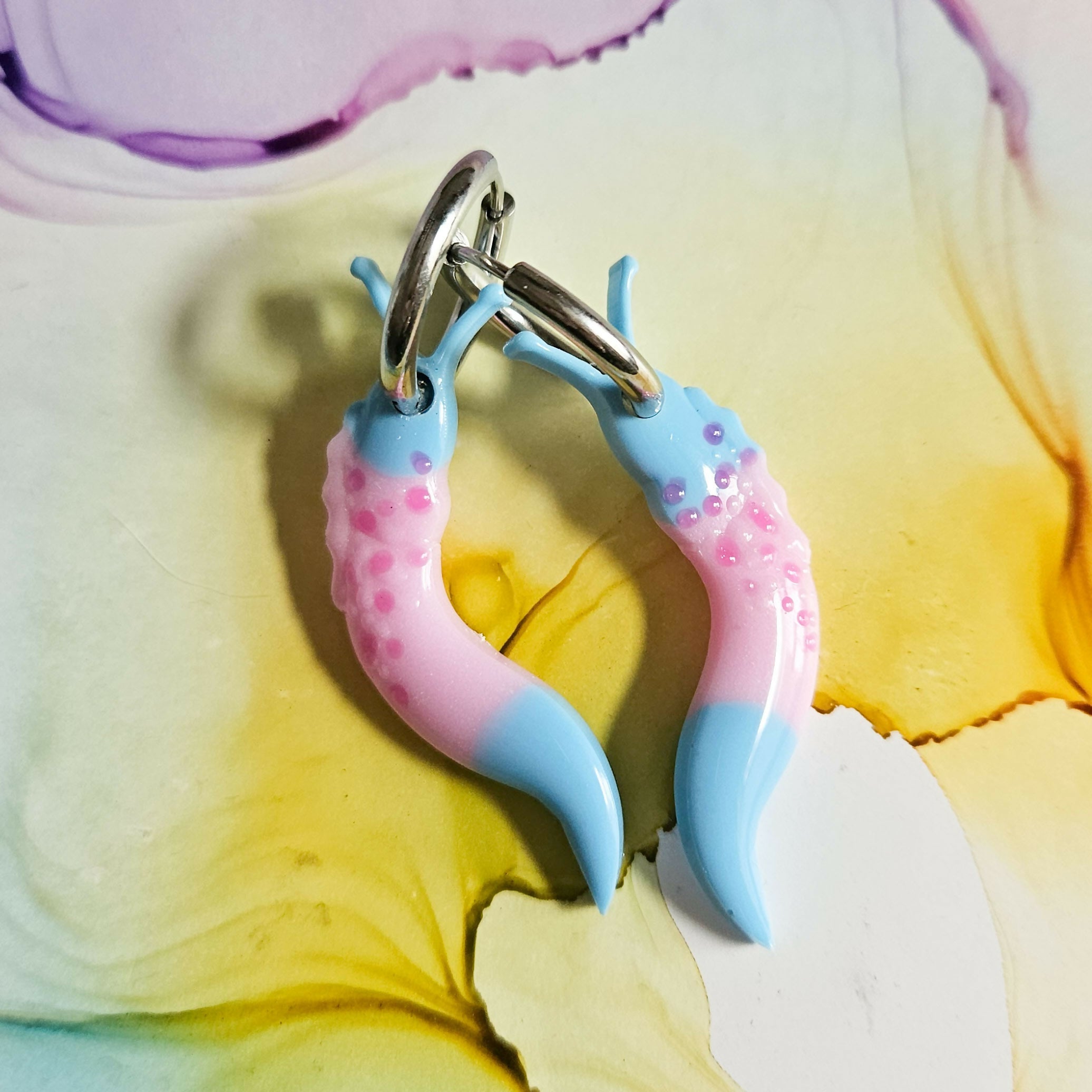 Handmade Pink Blue Resin Slugs Hoop Earrings