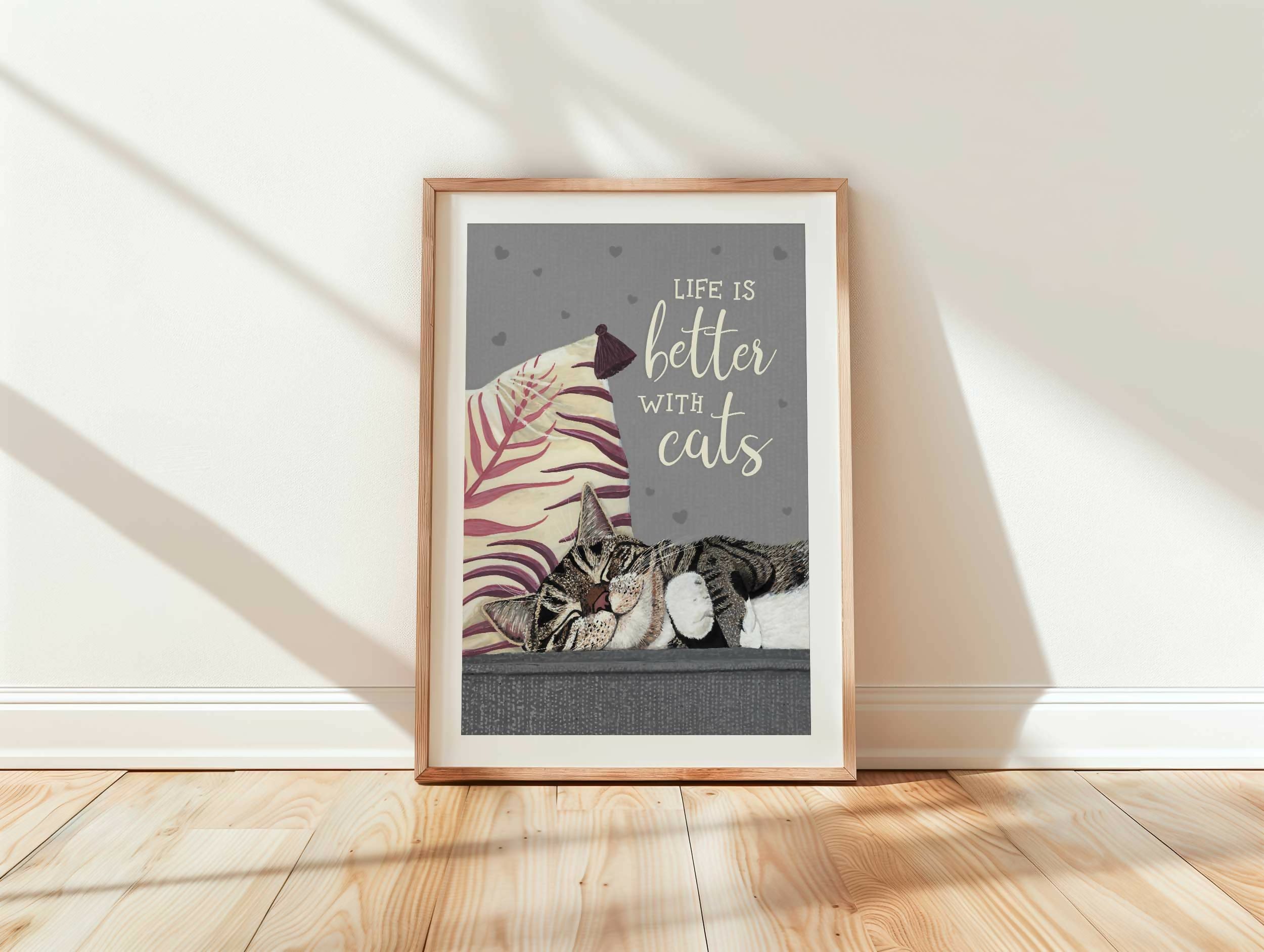 Tabby Cat Grey Art Print A4