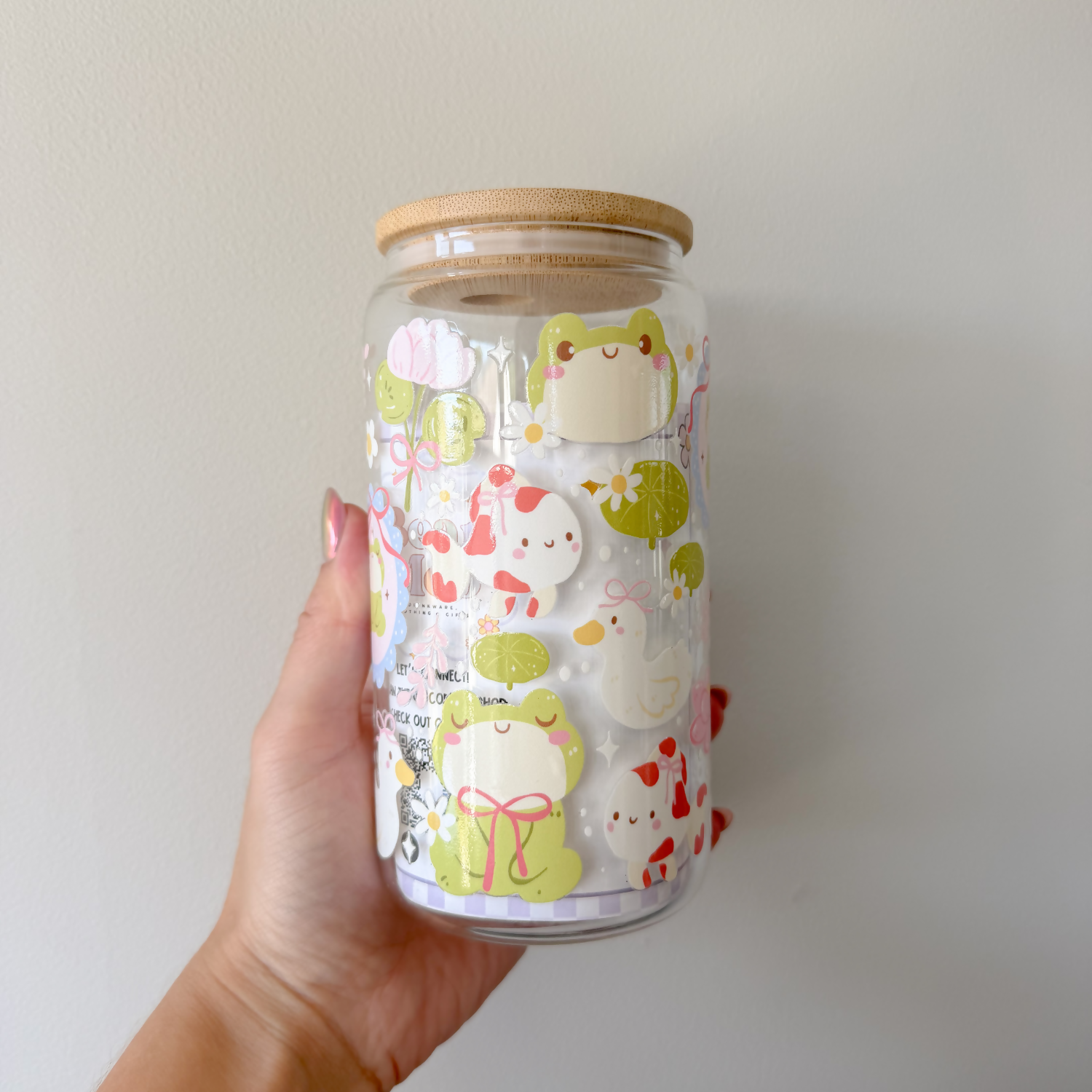 Cute Frogs 16oz Glass Can