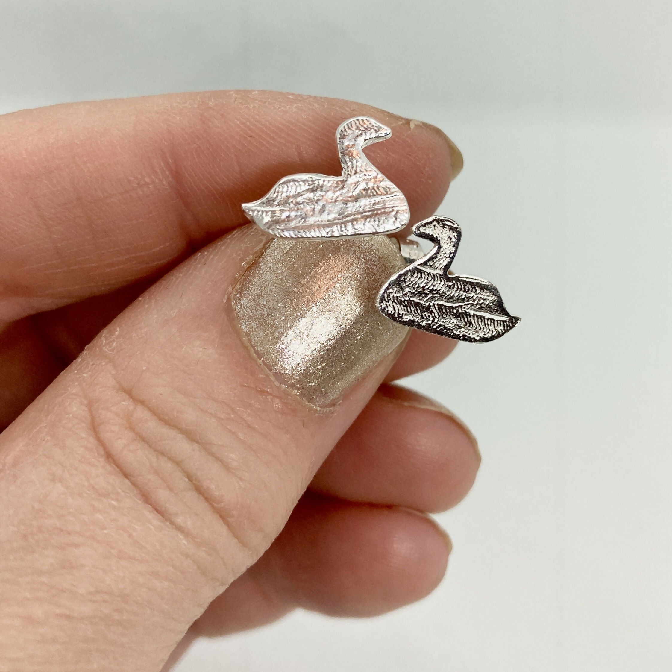 Duck Earrings Handmade from Recycled Silver on Sterling Silver Studs