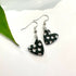 Black and Silver Heart Dangle Earrings - Handmade Polymer Clay - Polly Plant